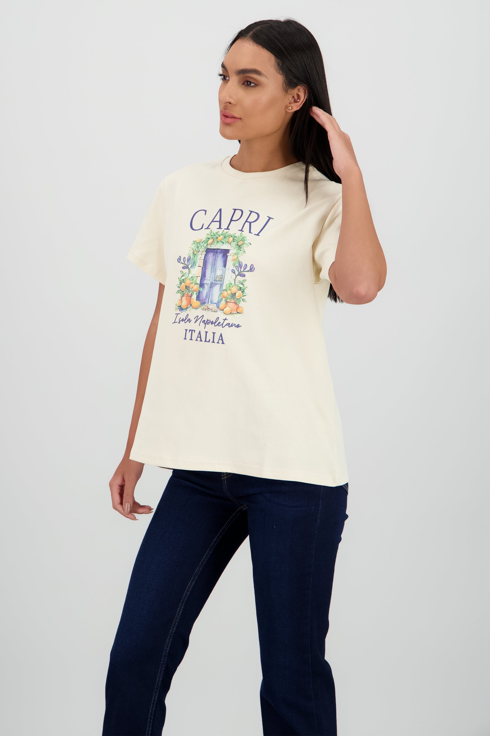 Playera manga corta estampado capri BEIGE
