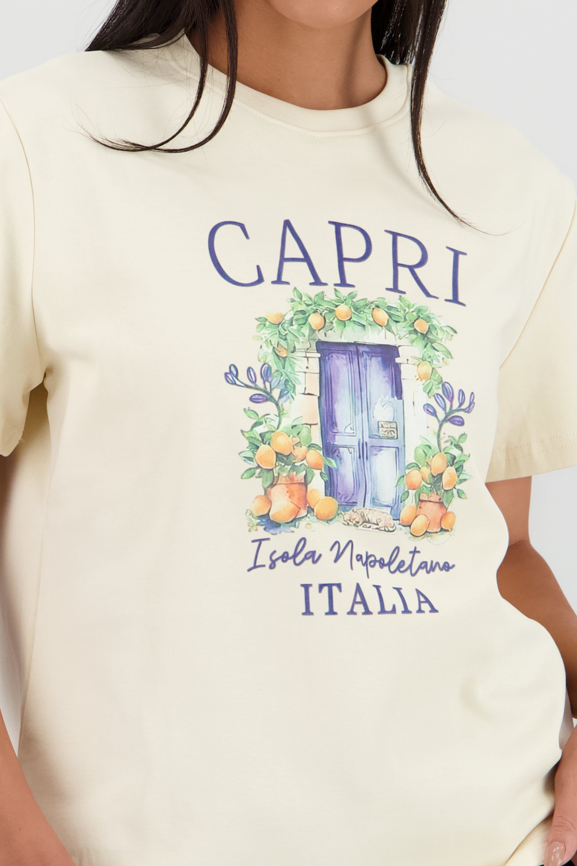 Playera manga corta estampado capri BEIGE
