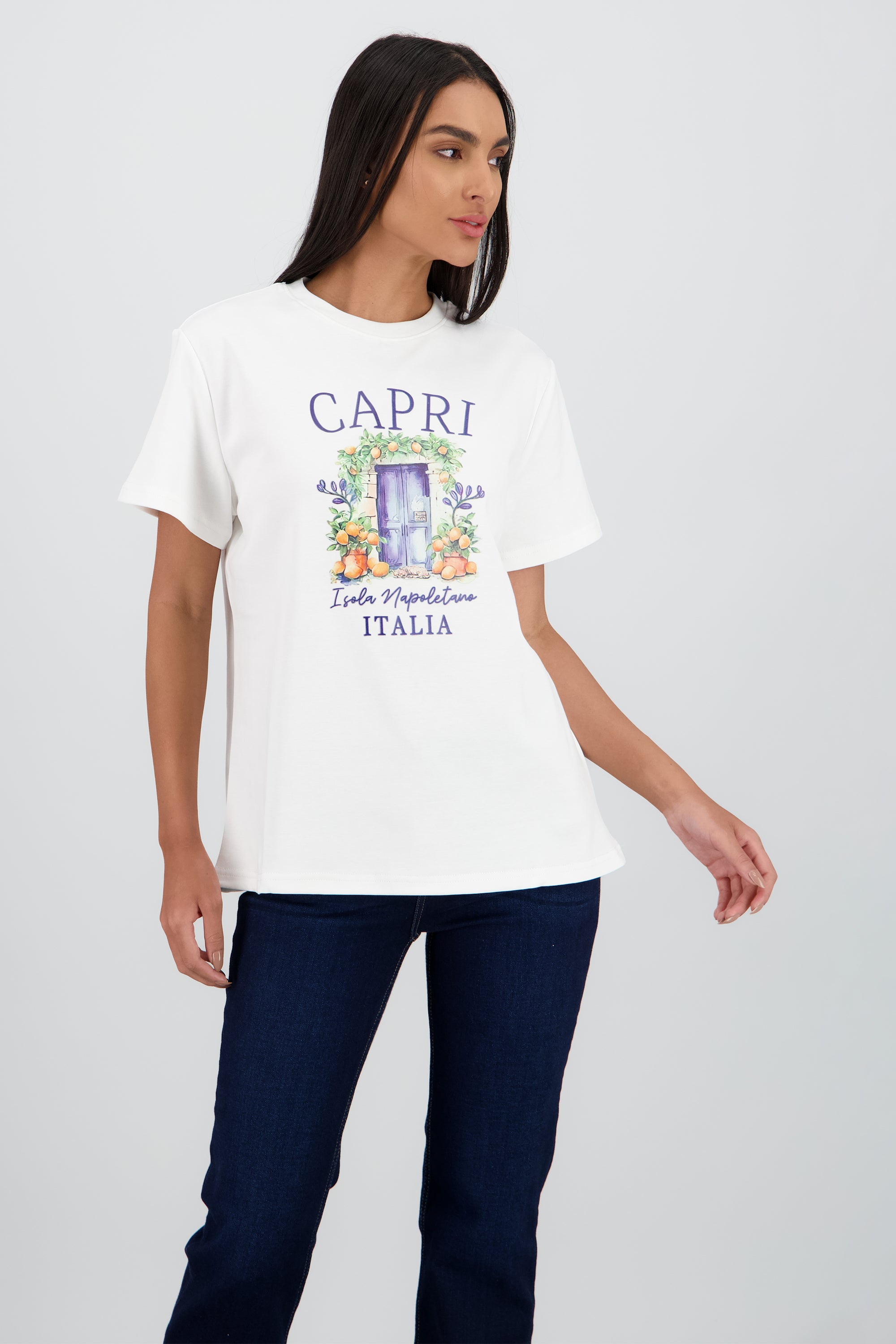Playera manga corta estampado capri BLANCO
