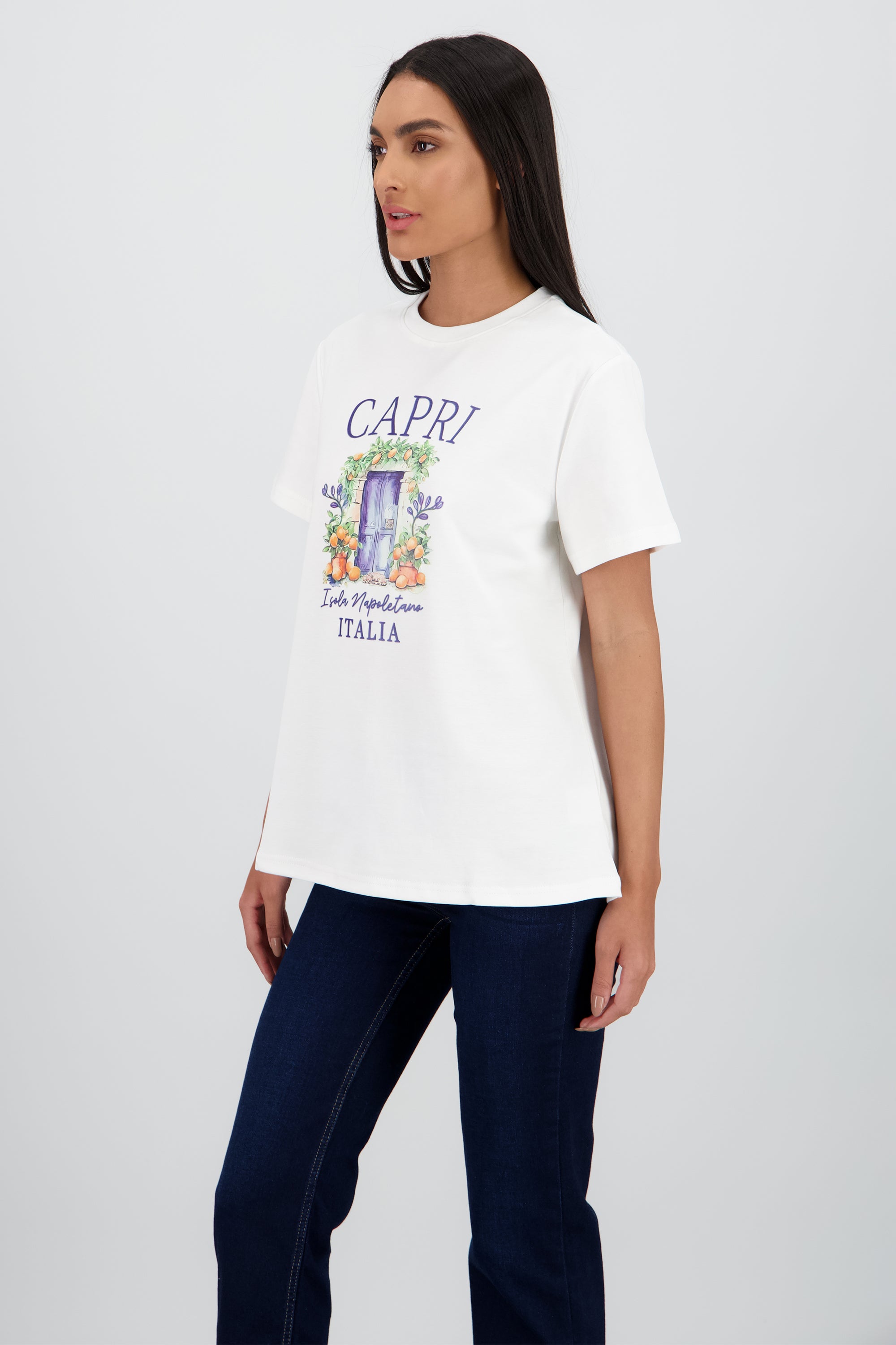 Playera manga corta estampado capri BLANCO