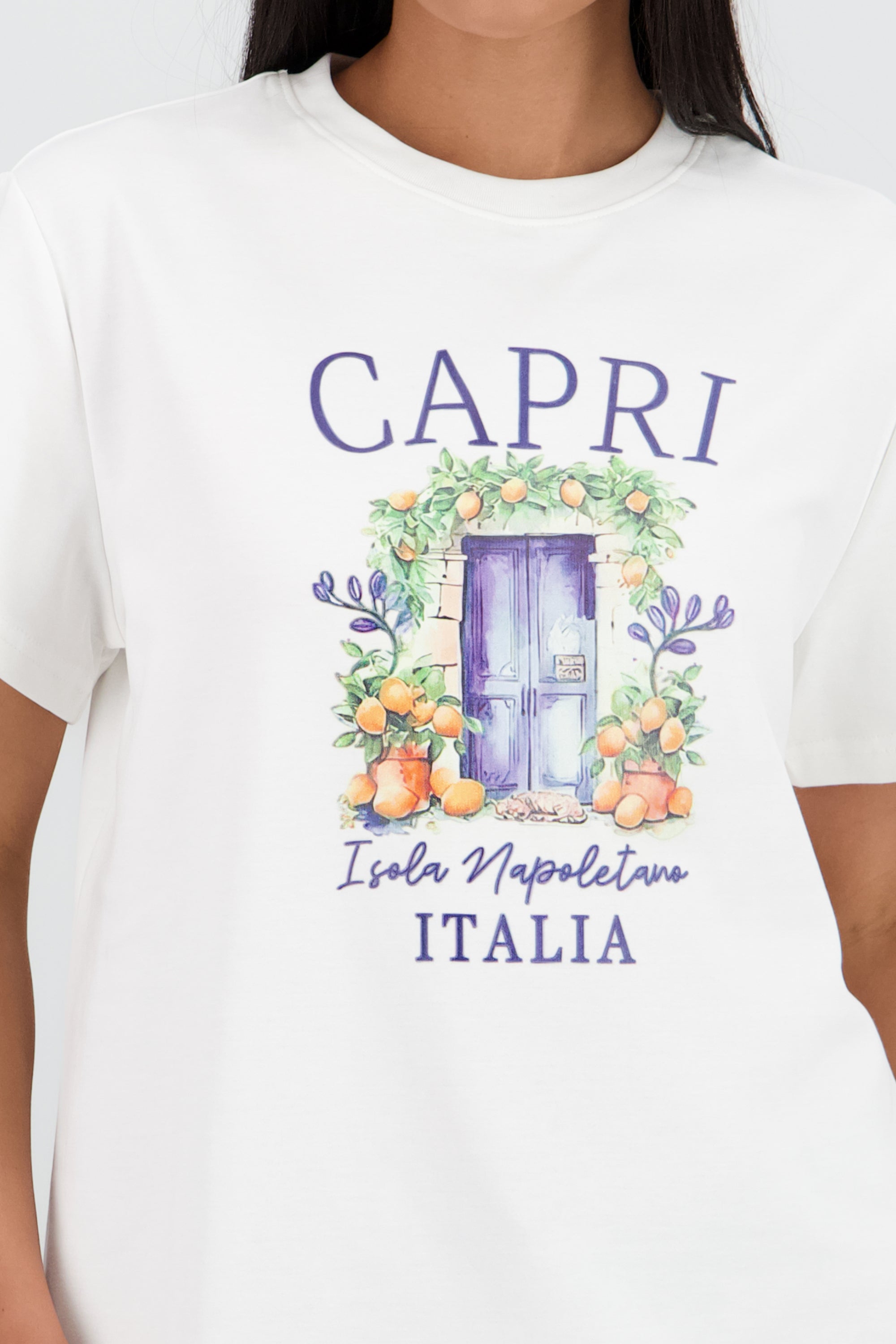 Playera manga corta estampado capri BLANCO