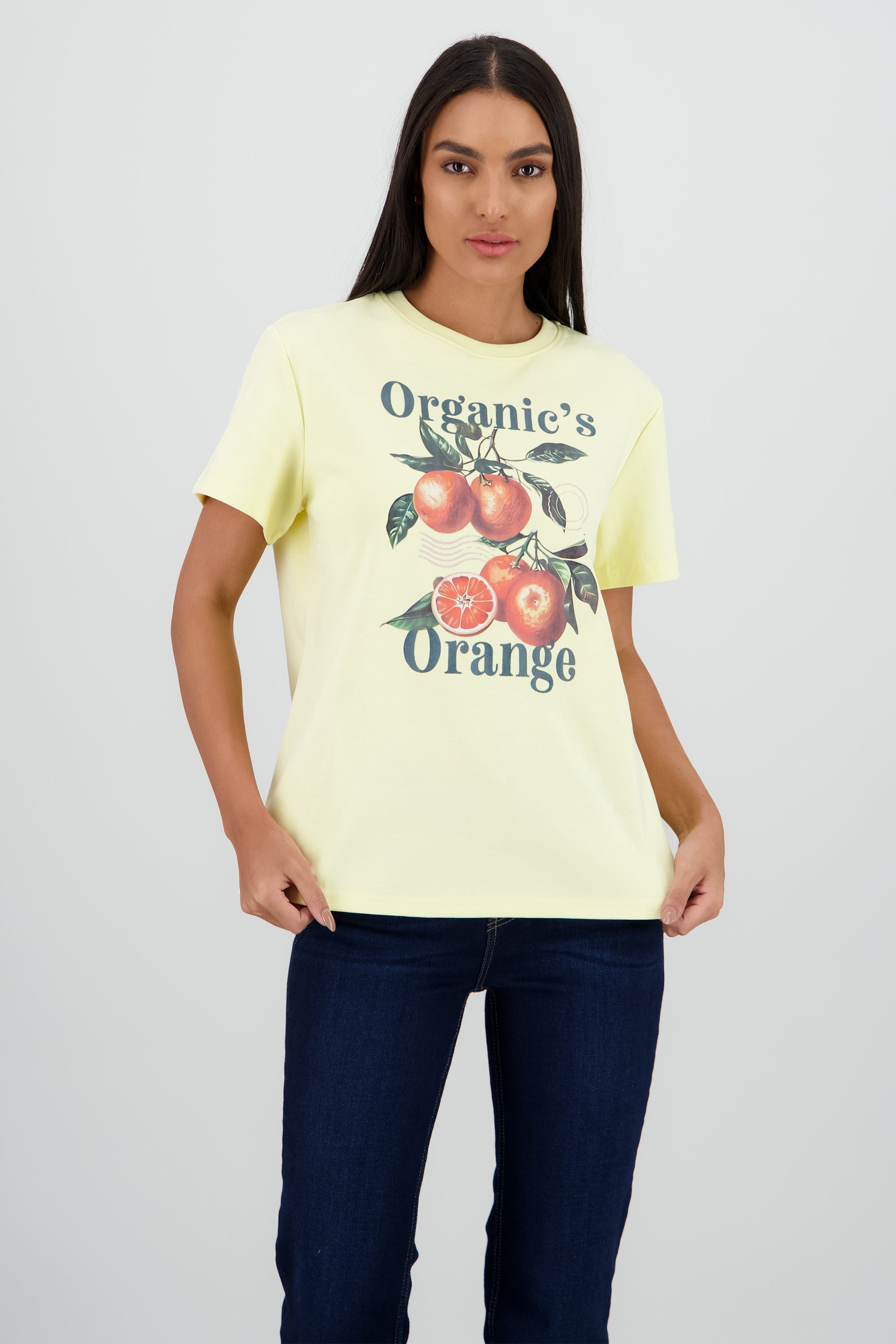 Playera manga corta oversize estampado naranjas AMARILLO