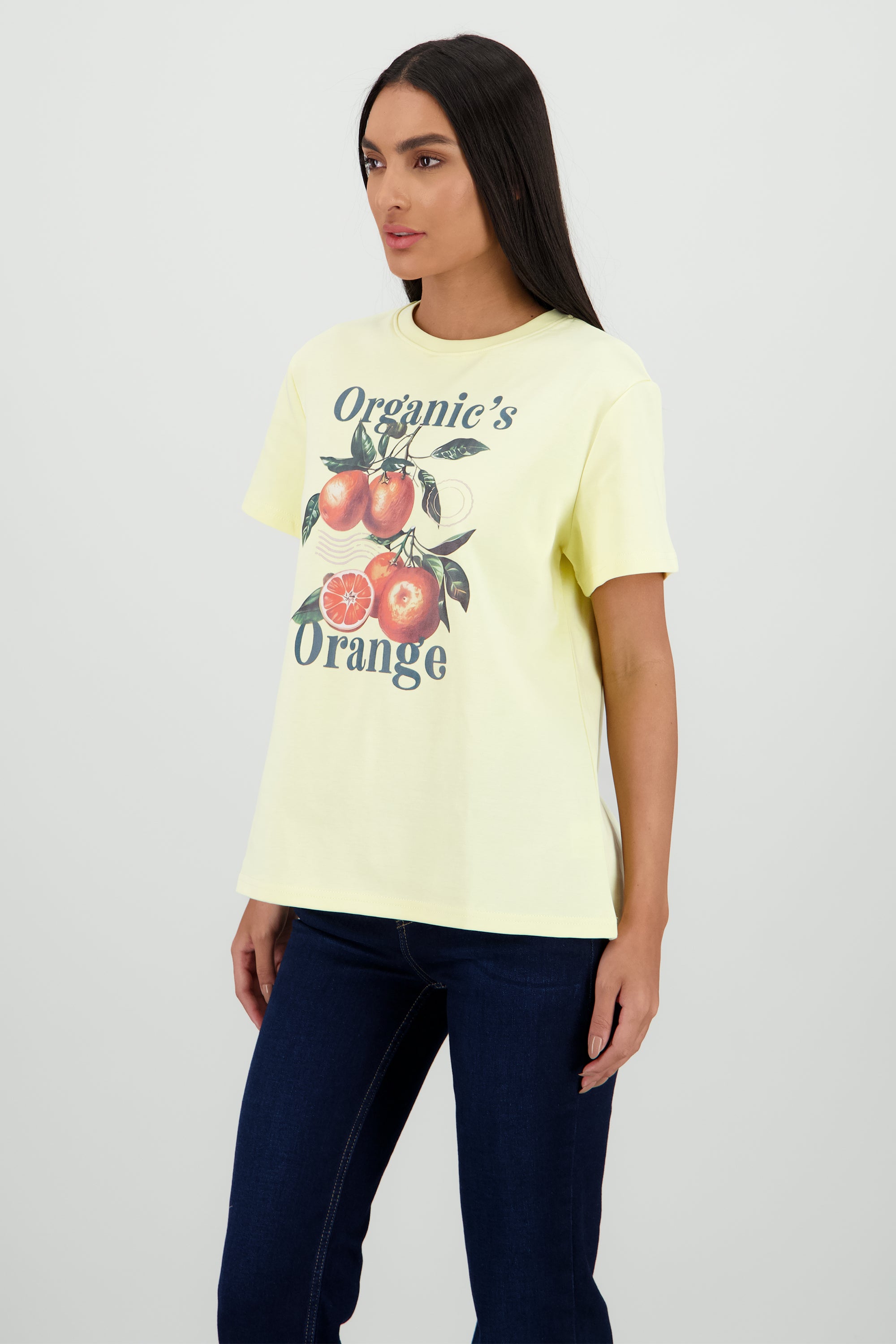 Playera manga corta oversize estampado naranjas AMARILLO