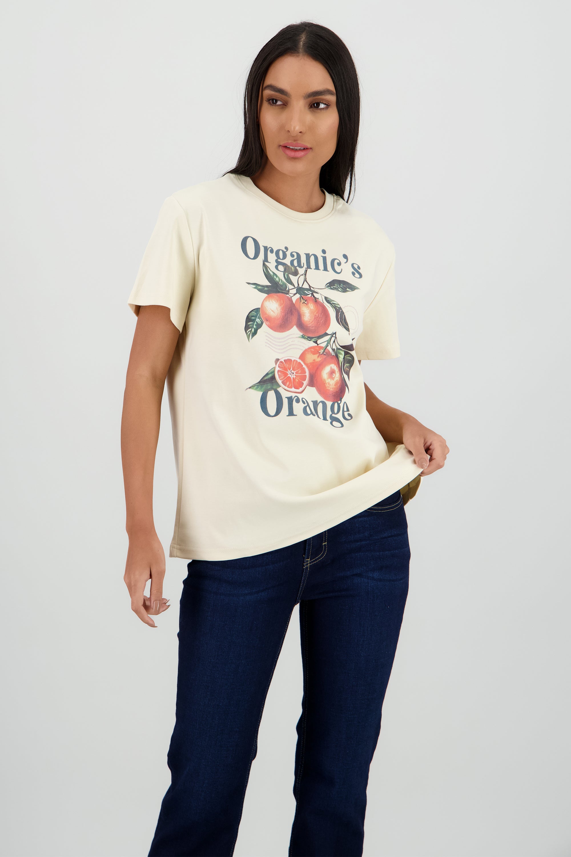 Playera manga corta oversize estampado naranjas BEIGE