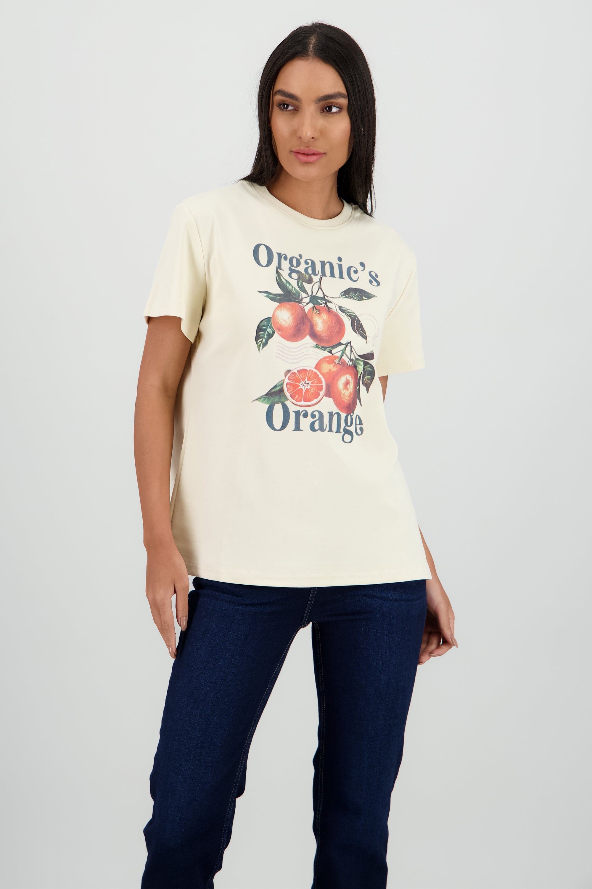 Playera manga corta oversize estampado naranjas BEIGE