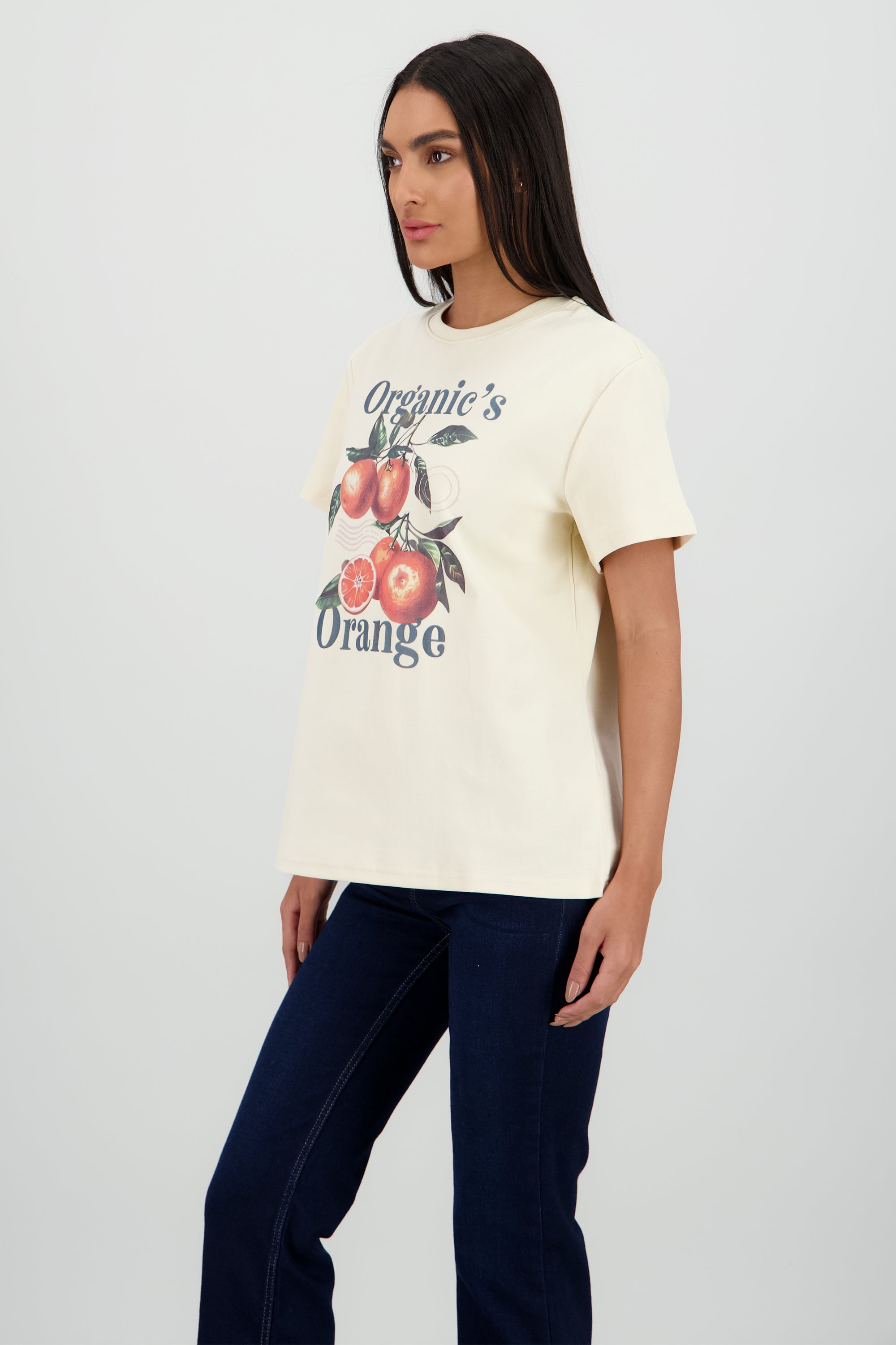 Playera manga corta oversize estampado naranjas BEIGE