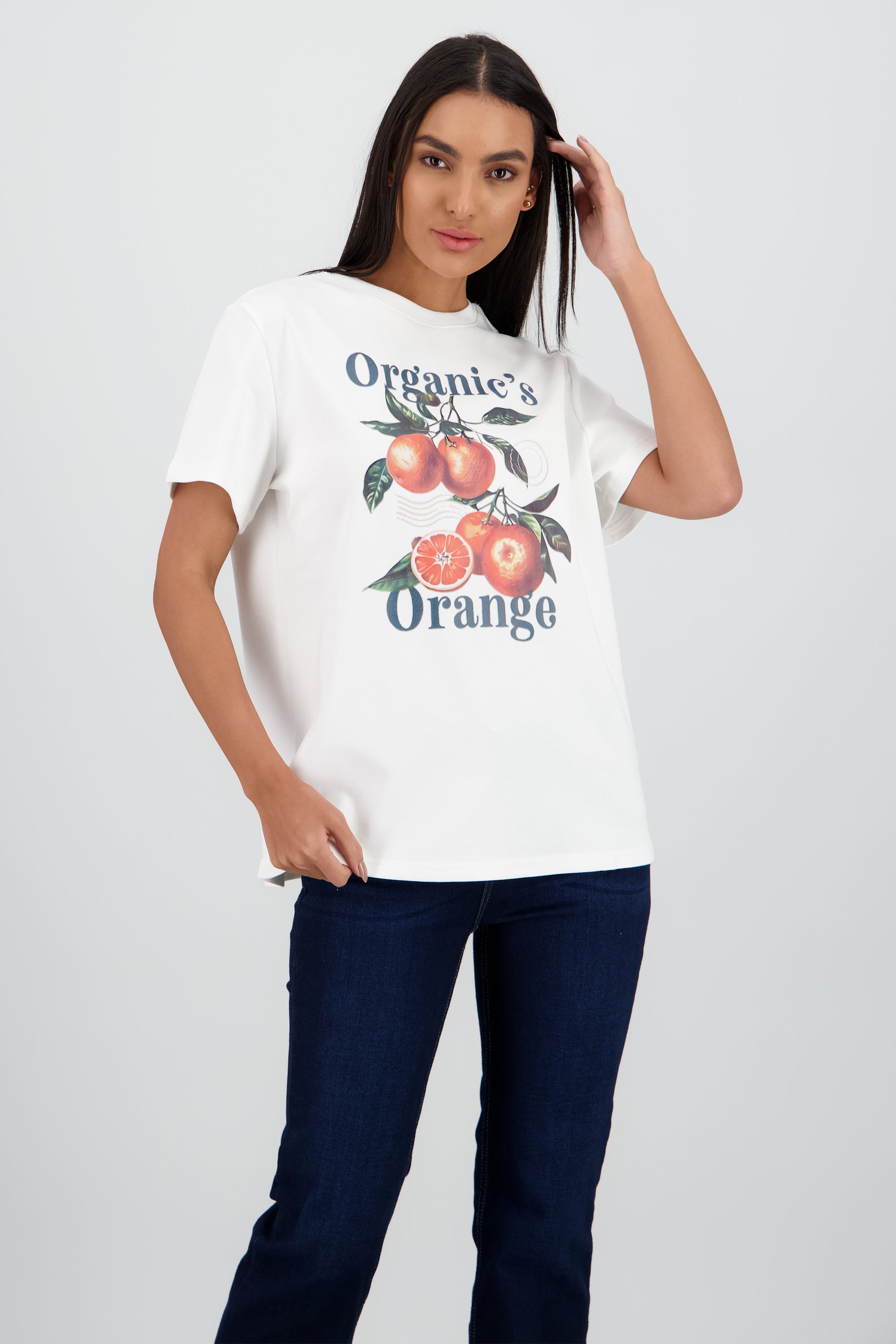 Playera manga corta oversize estampado naranjas BLANCO