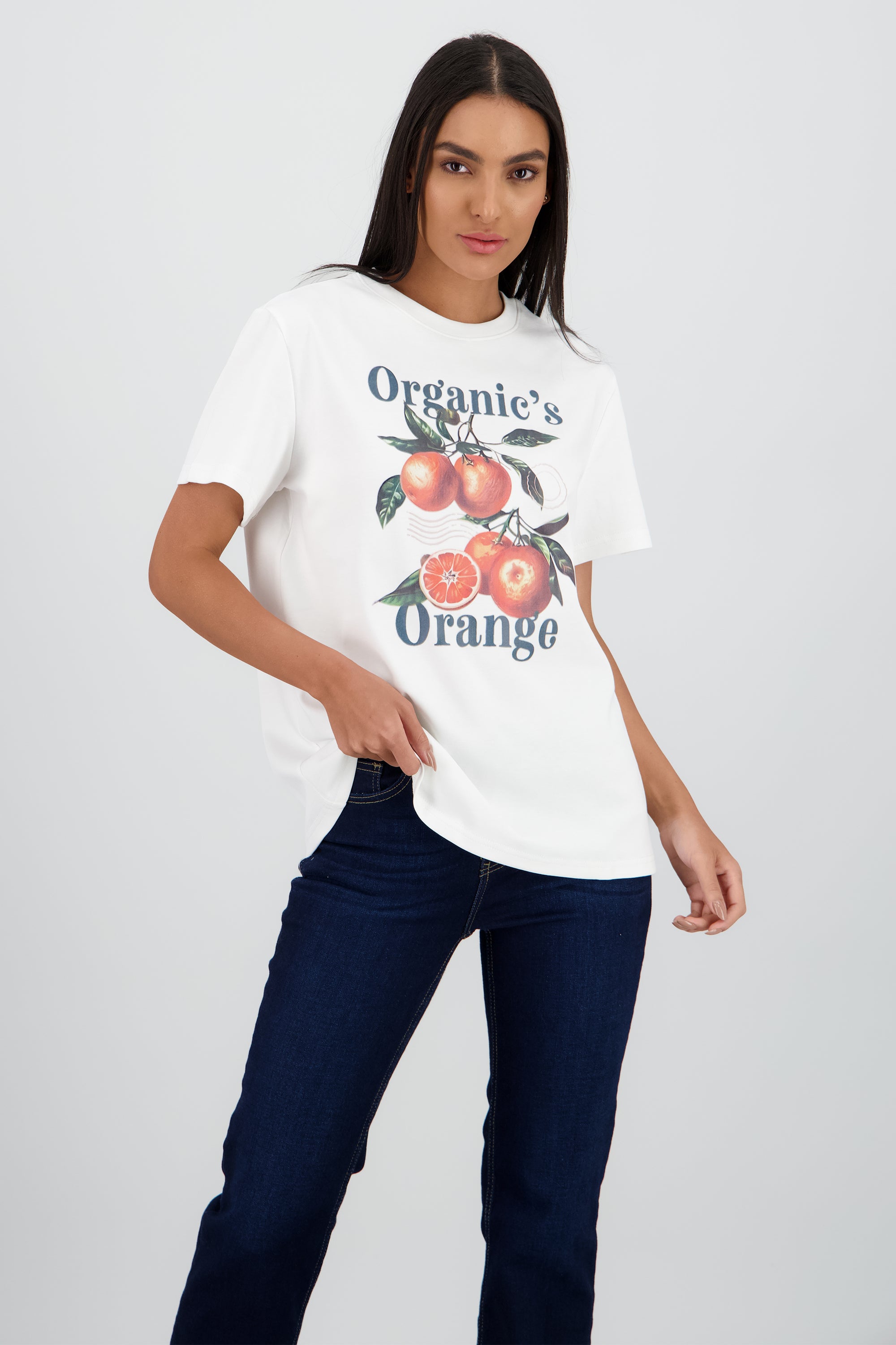 Playera manga corta oversize estampado naranjas BLANCO