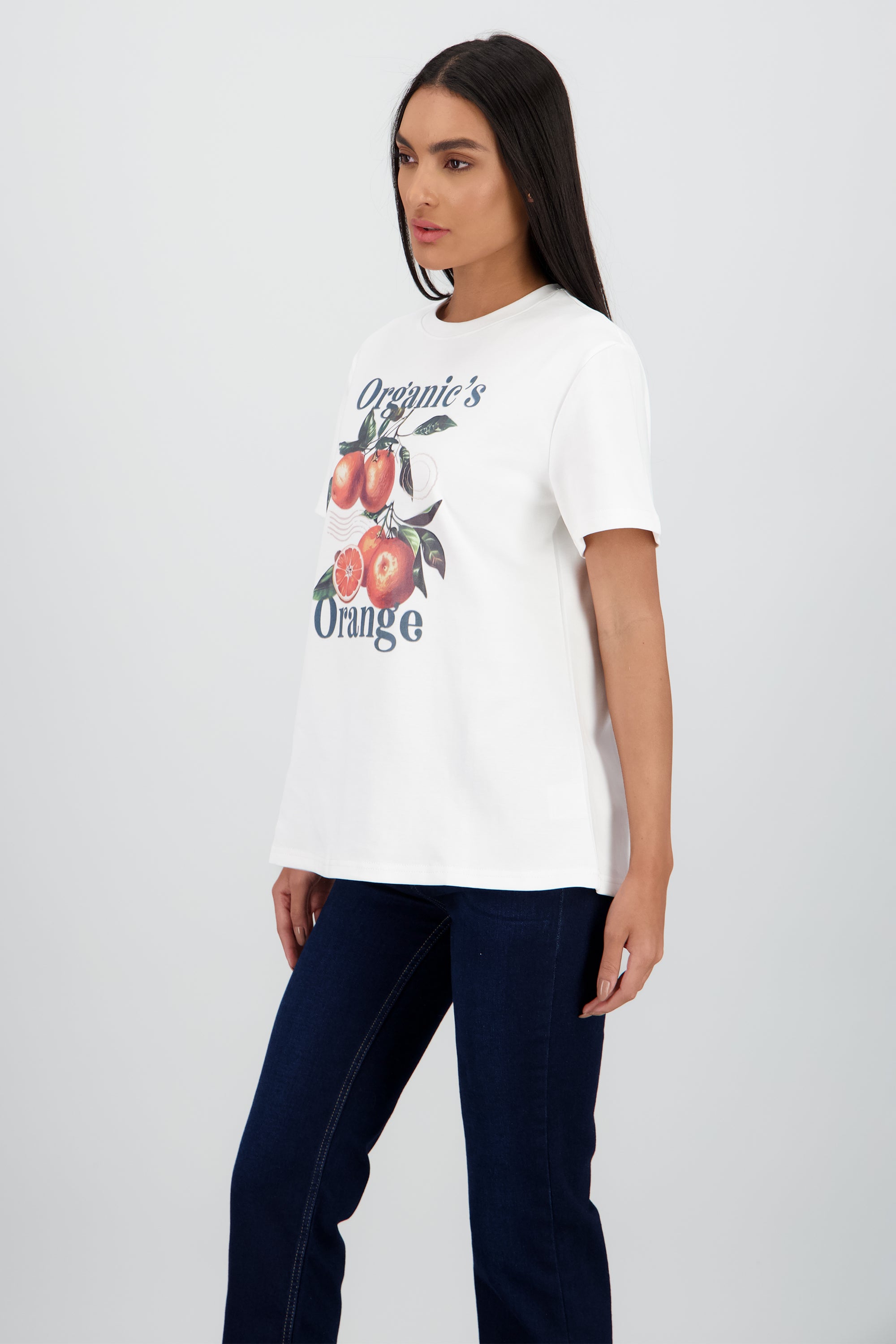 Playera manga corta oversize estampado naranjas BLANCO