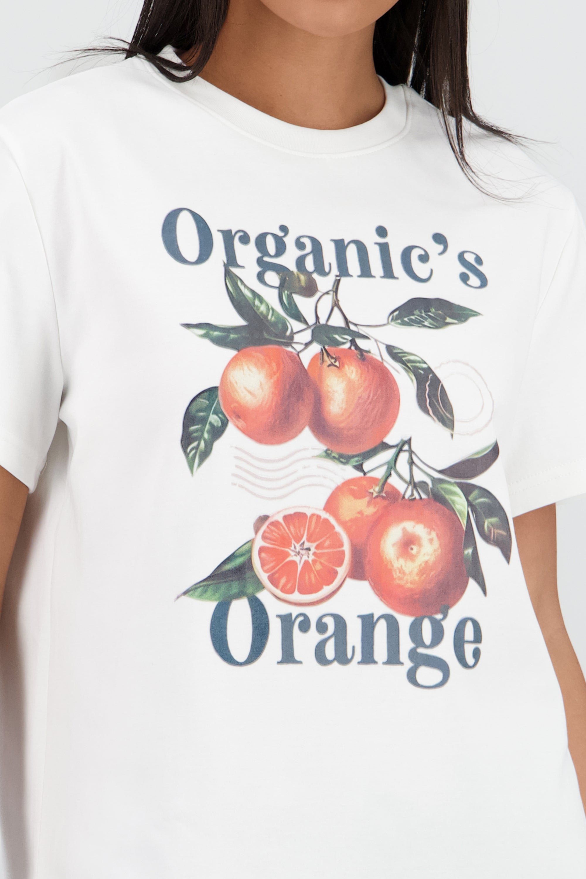 Playera manga corta oversize estampado naranjas BLANCO