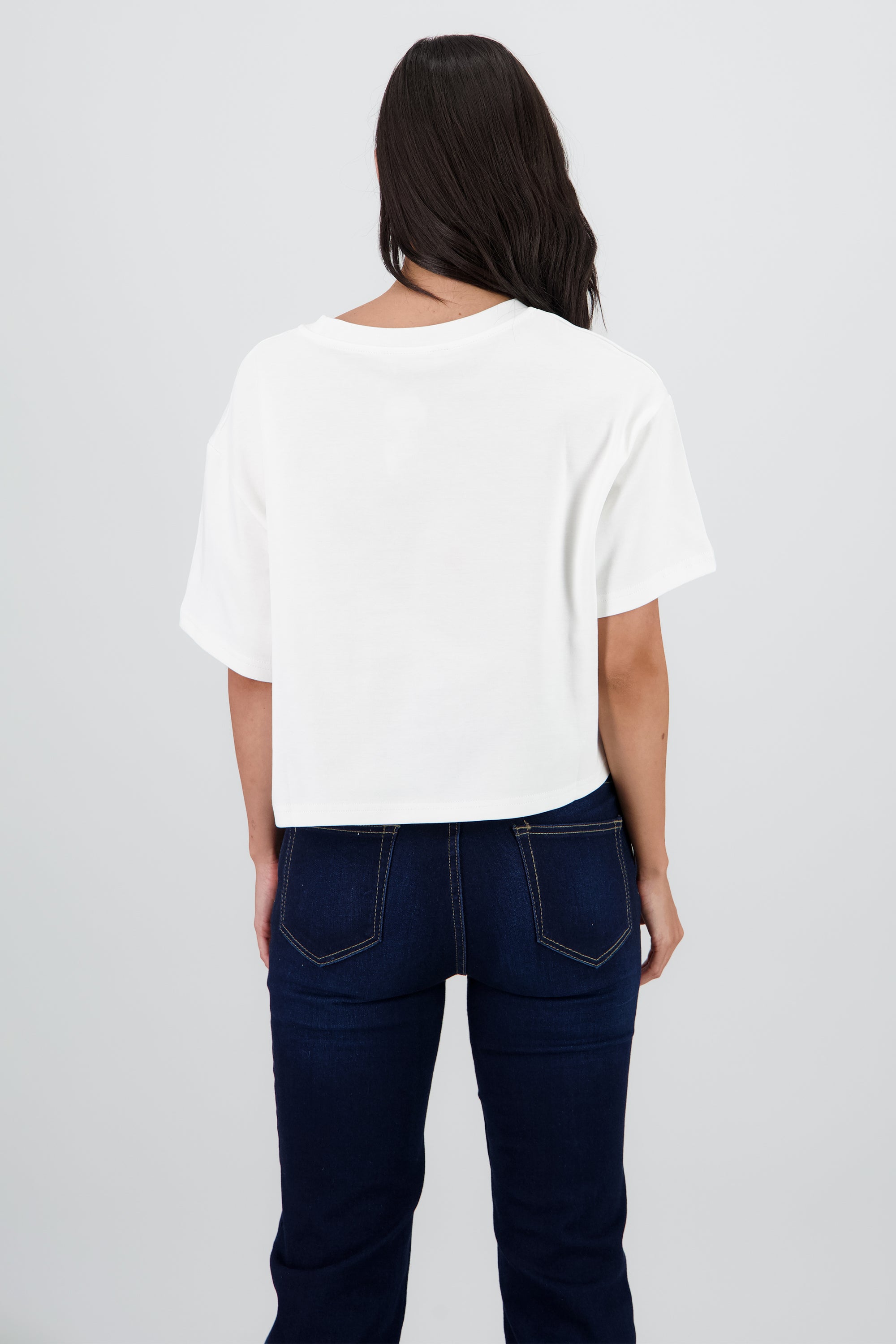 Playera manga corta crop estampado flor BLANCO