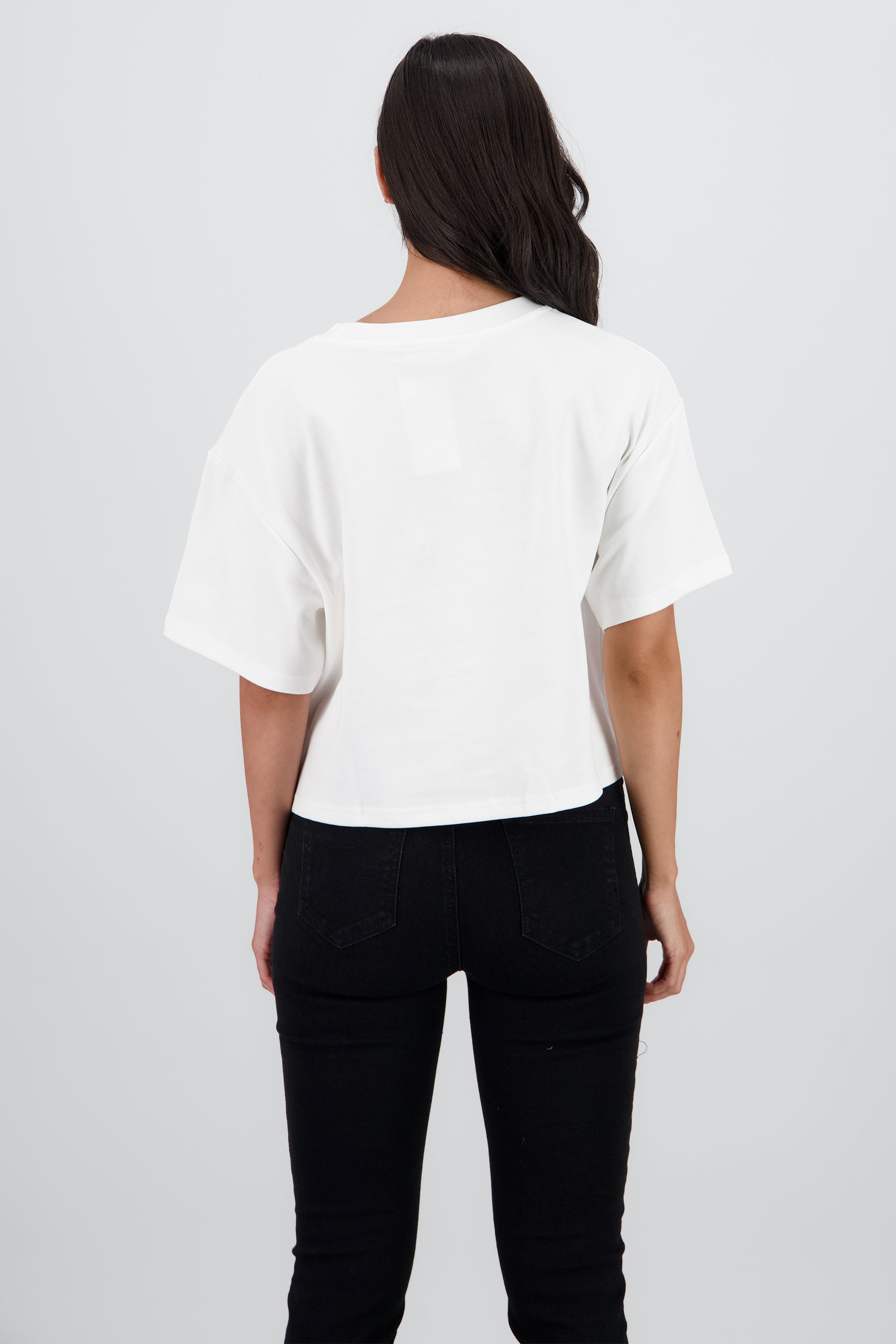 Playera manga corta crop estampado flor BLANCO COMBO