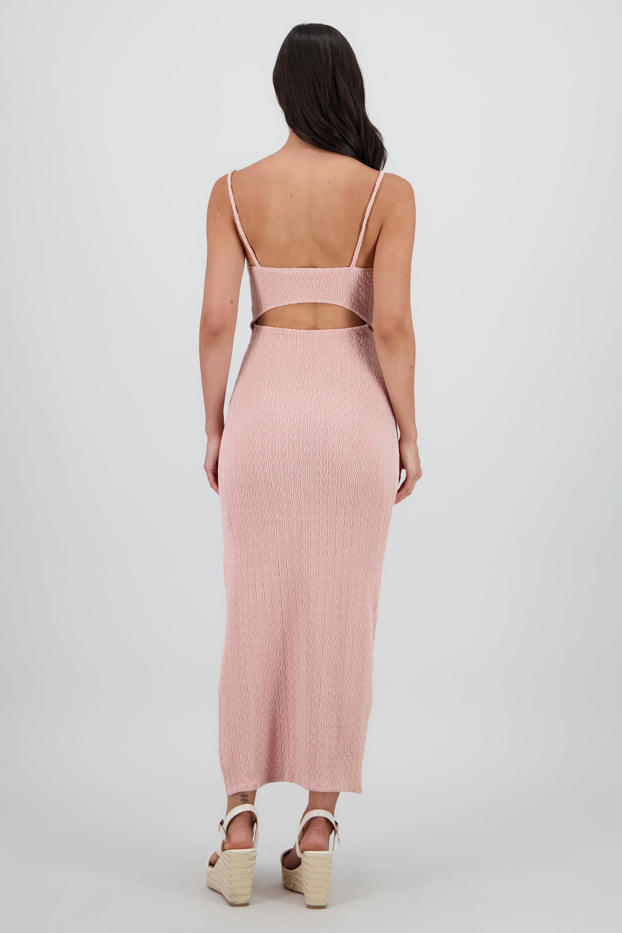 Vestido maxi textura con copas PALO DE ROSA