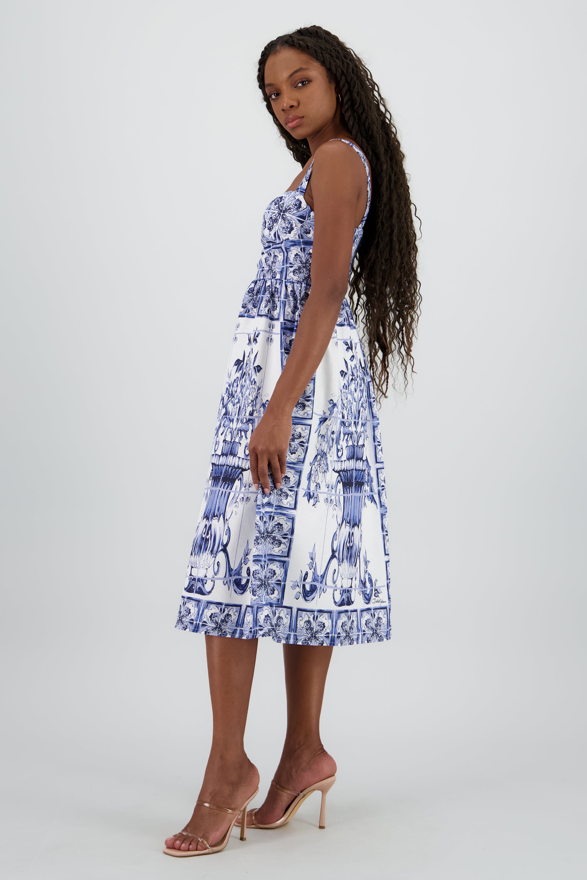 Vestido midi tirantes gruesos AZUL COMBO