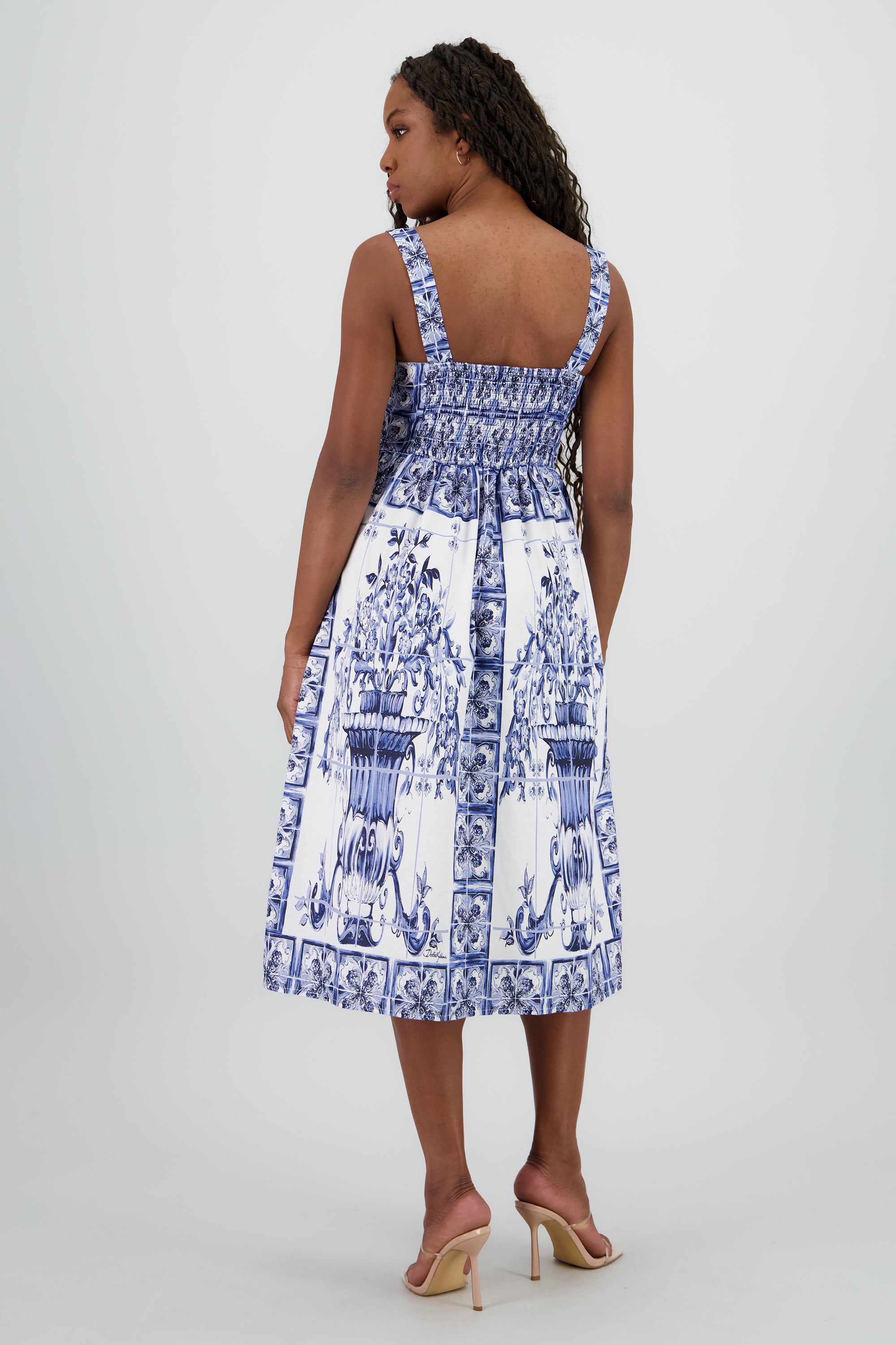 Vestido midi tirantes gruesos AZUL COMBO