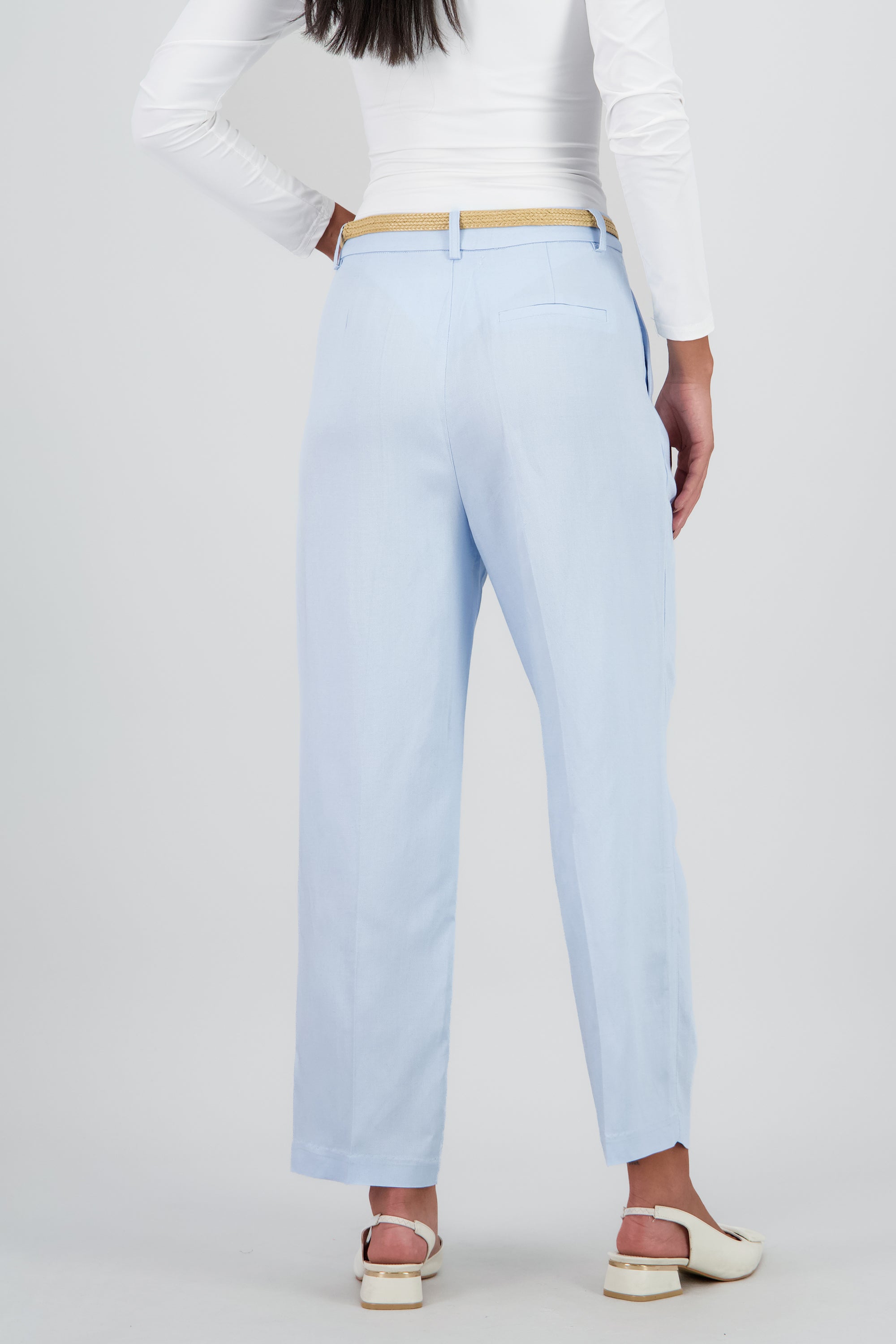 Pantalon recto liso presillas detalle cinturon AZUL