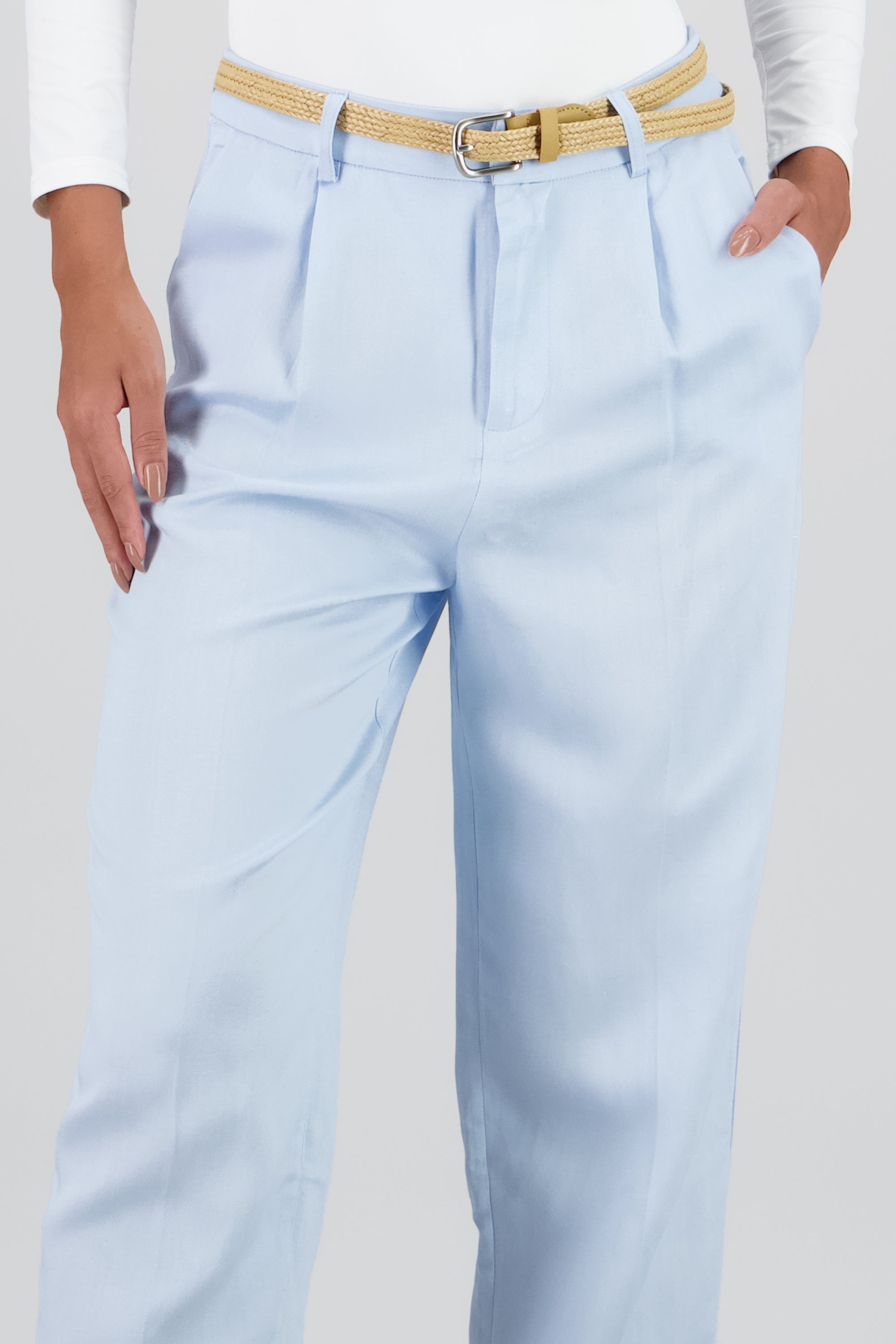 Pantalon recto liso presillas detalle cinturon AZUL