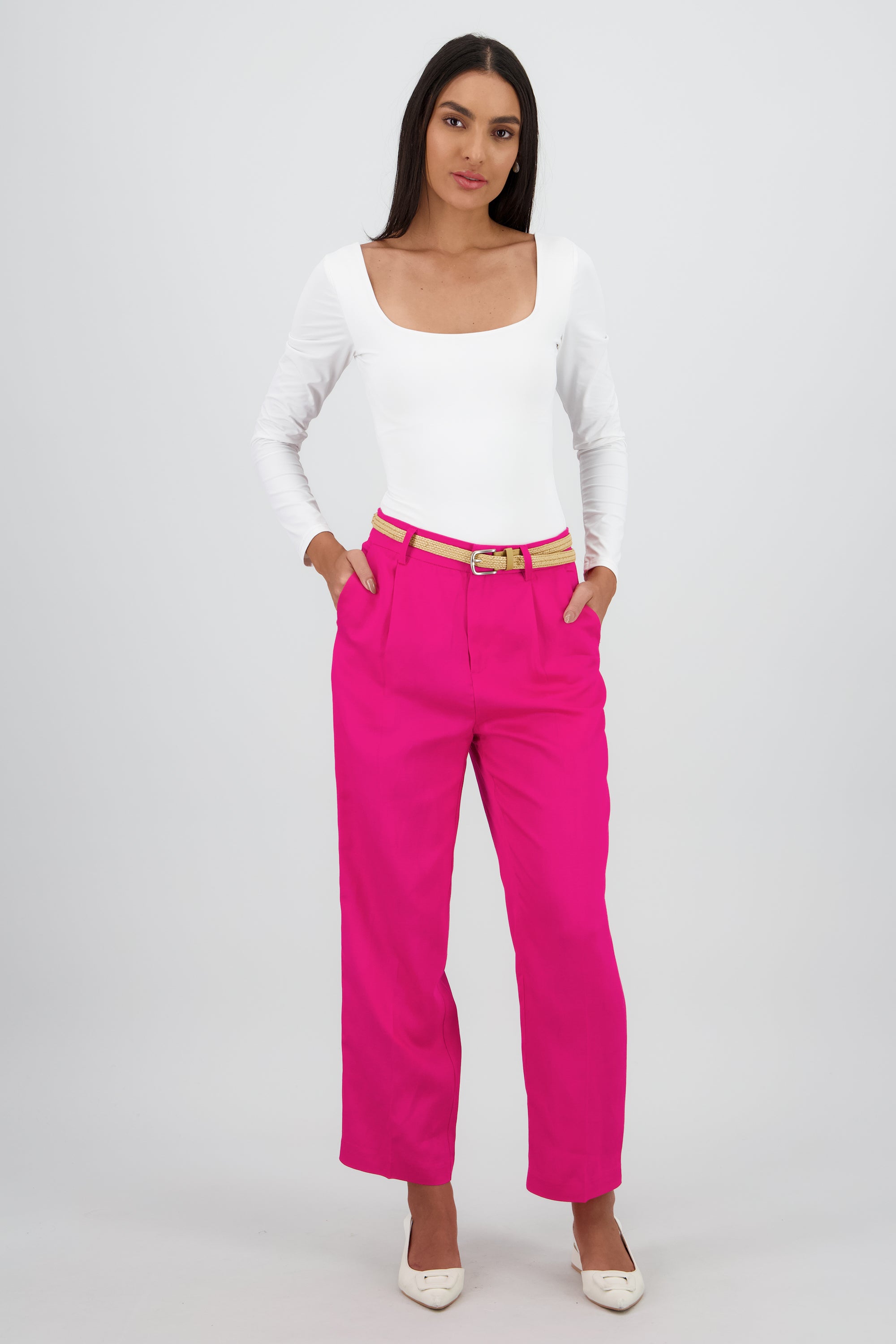 Pantalon recto liso presillas detalle cinturon FIUSHA
