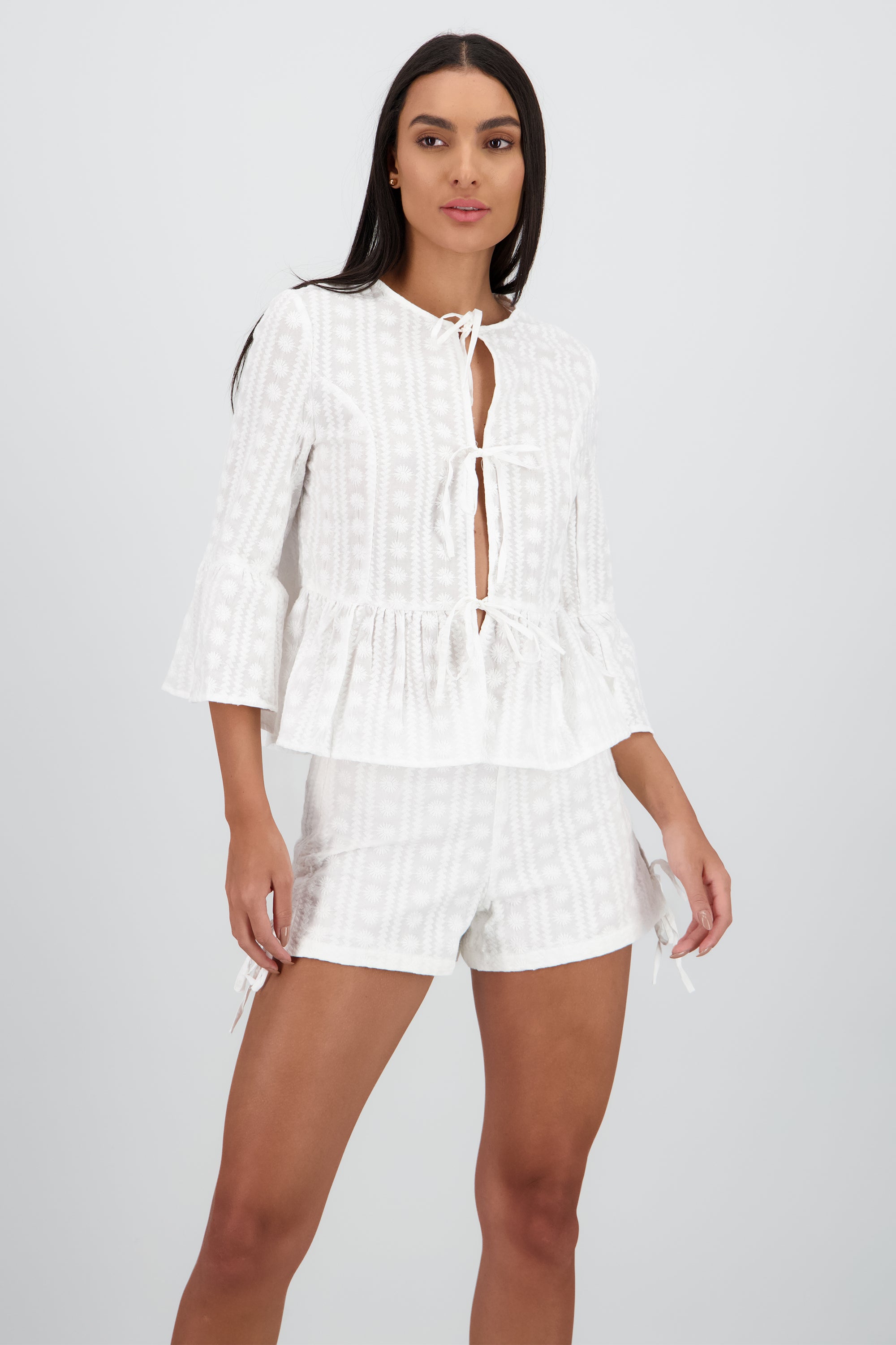 Blusa manga larga lazos detalle textura BLANCO