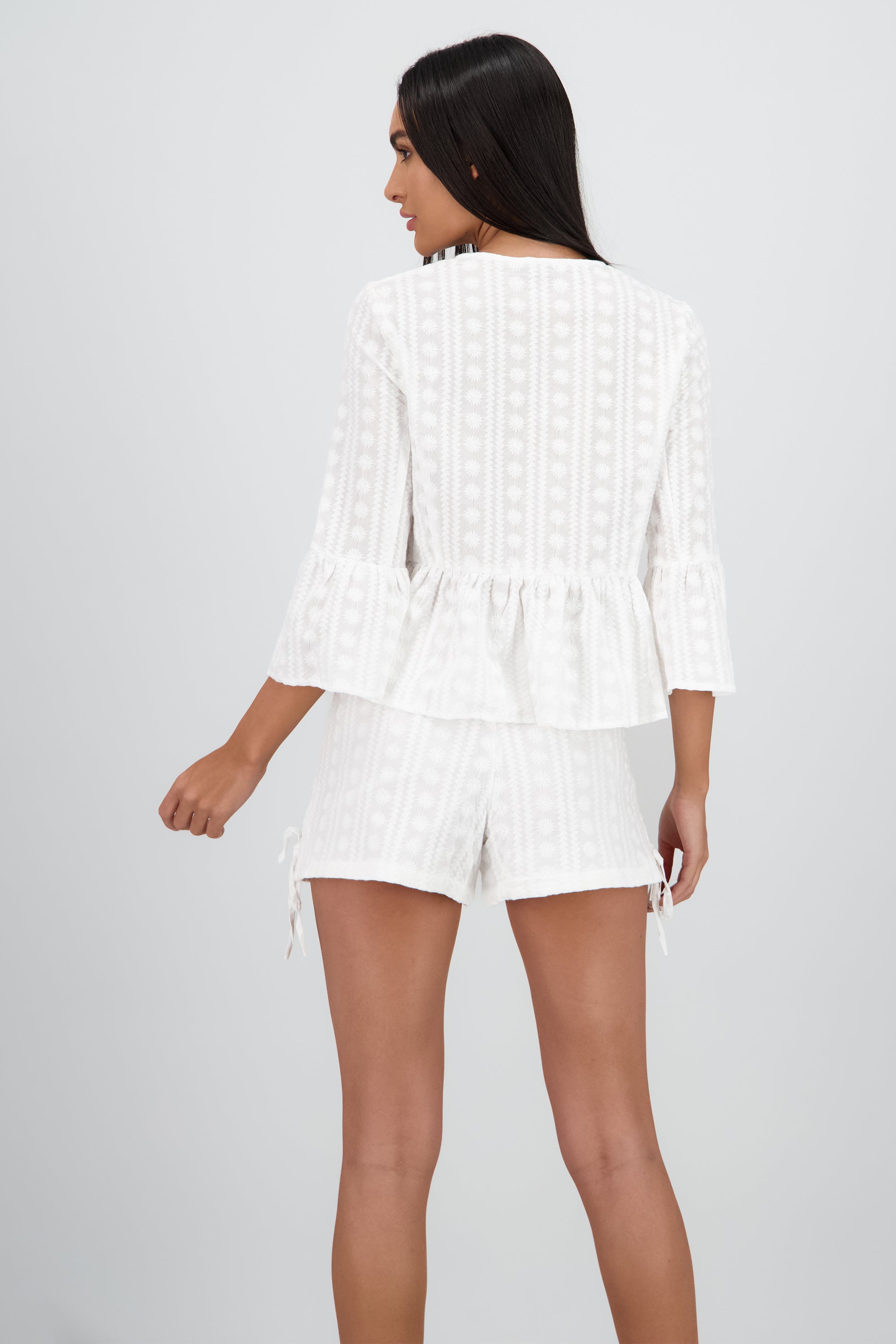 Blusa manga larga lazos detalle textura BLANCO