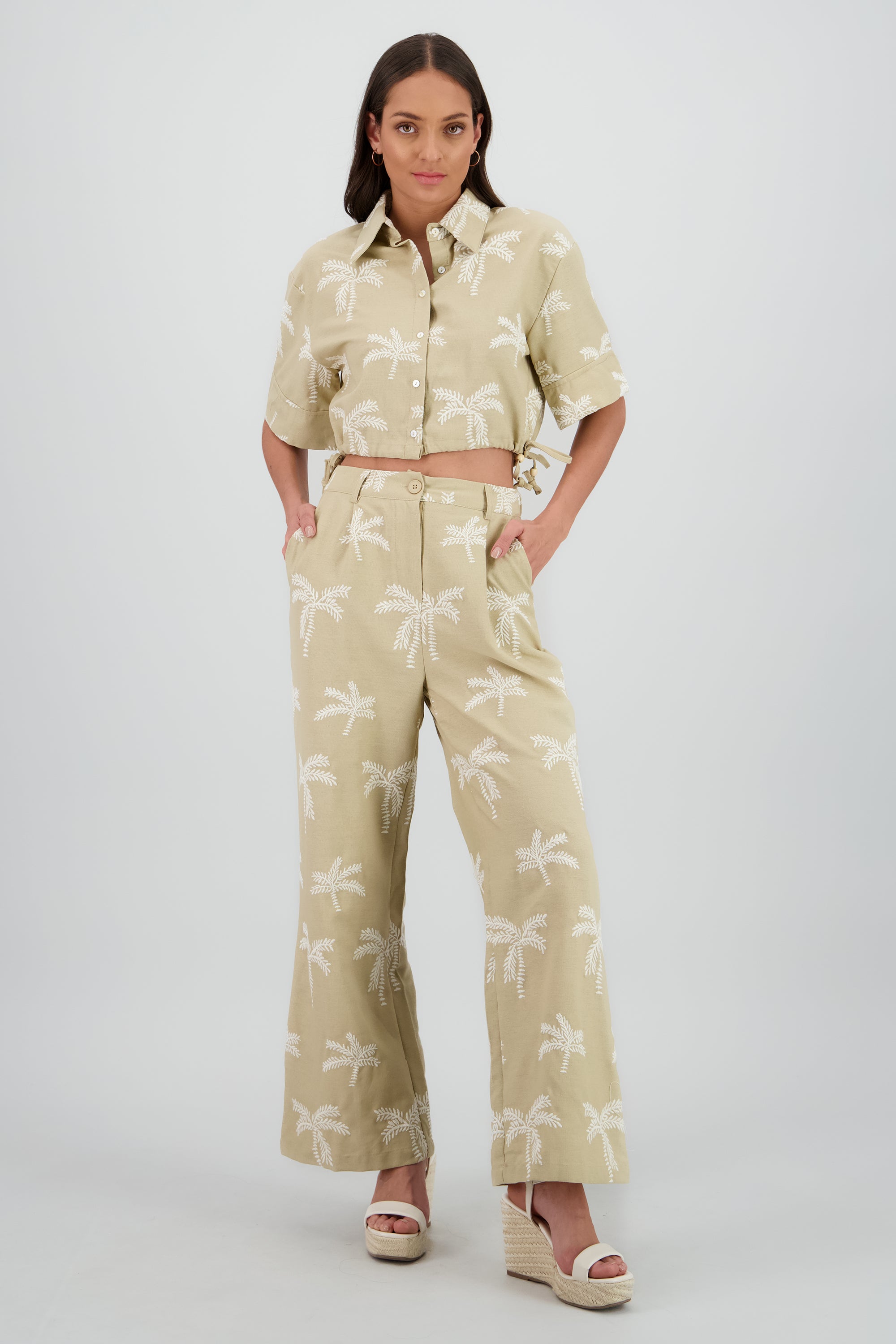 Pantalon recto detalle palmeras BEIGE