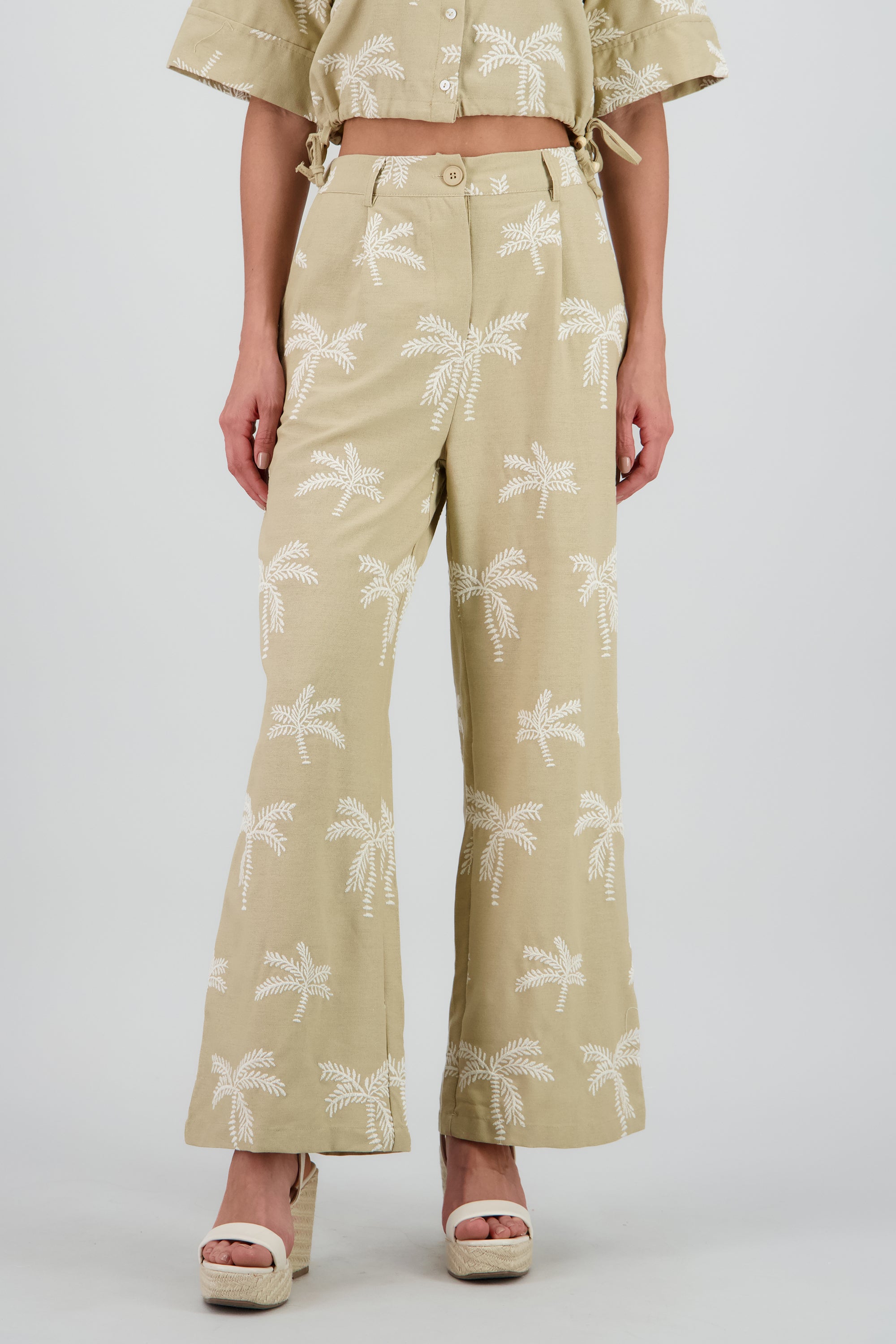 Pantalon recto detalle palmeras BEIGE