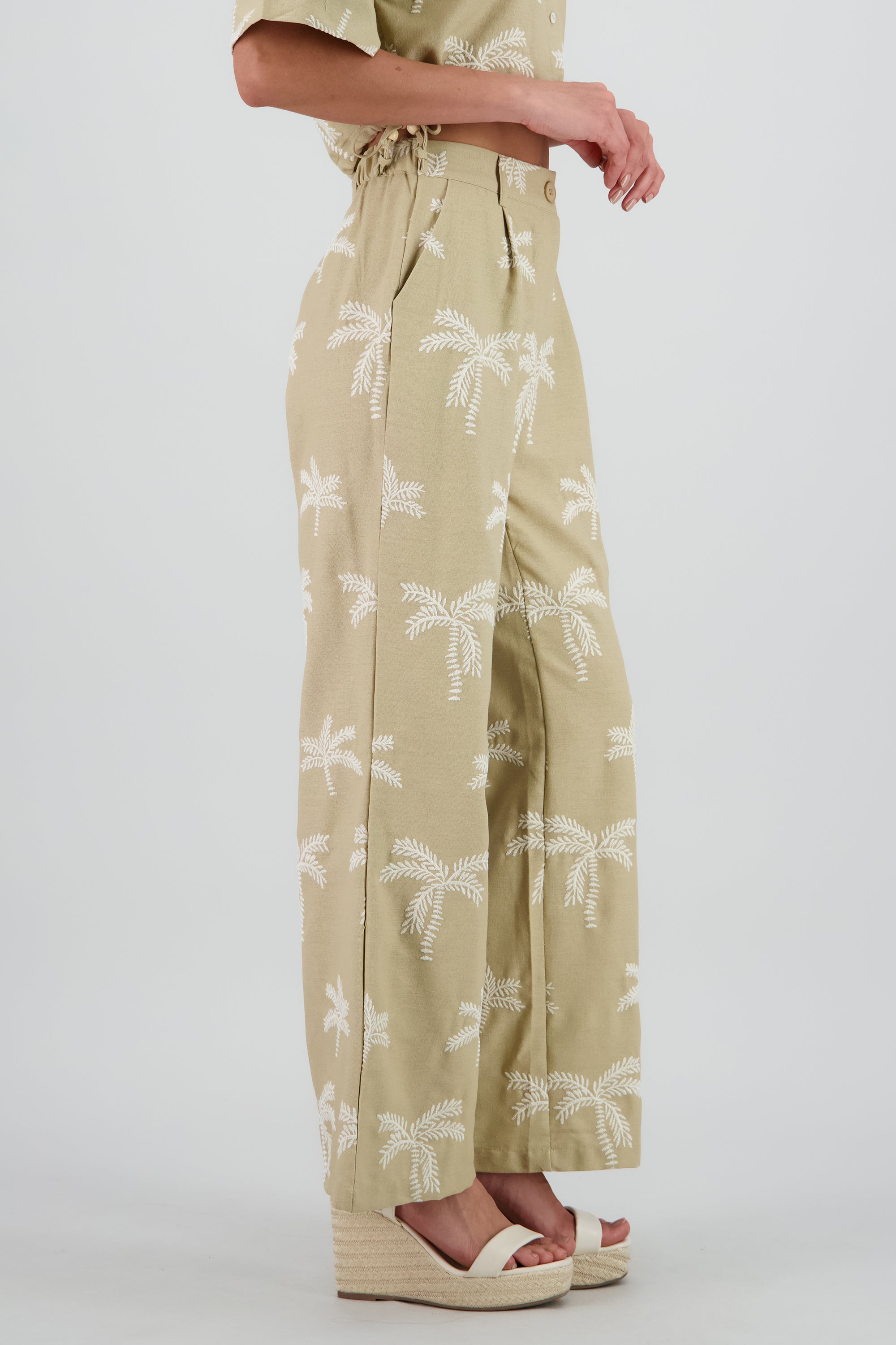 Pantalon recto detalle palmeras BEIGE