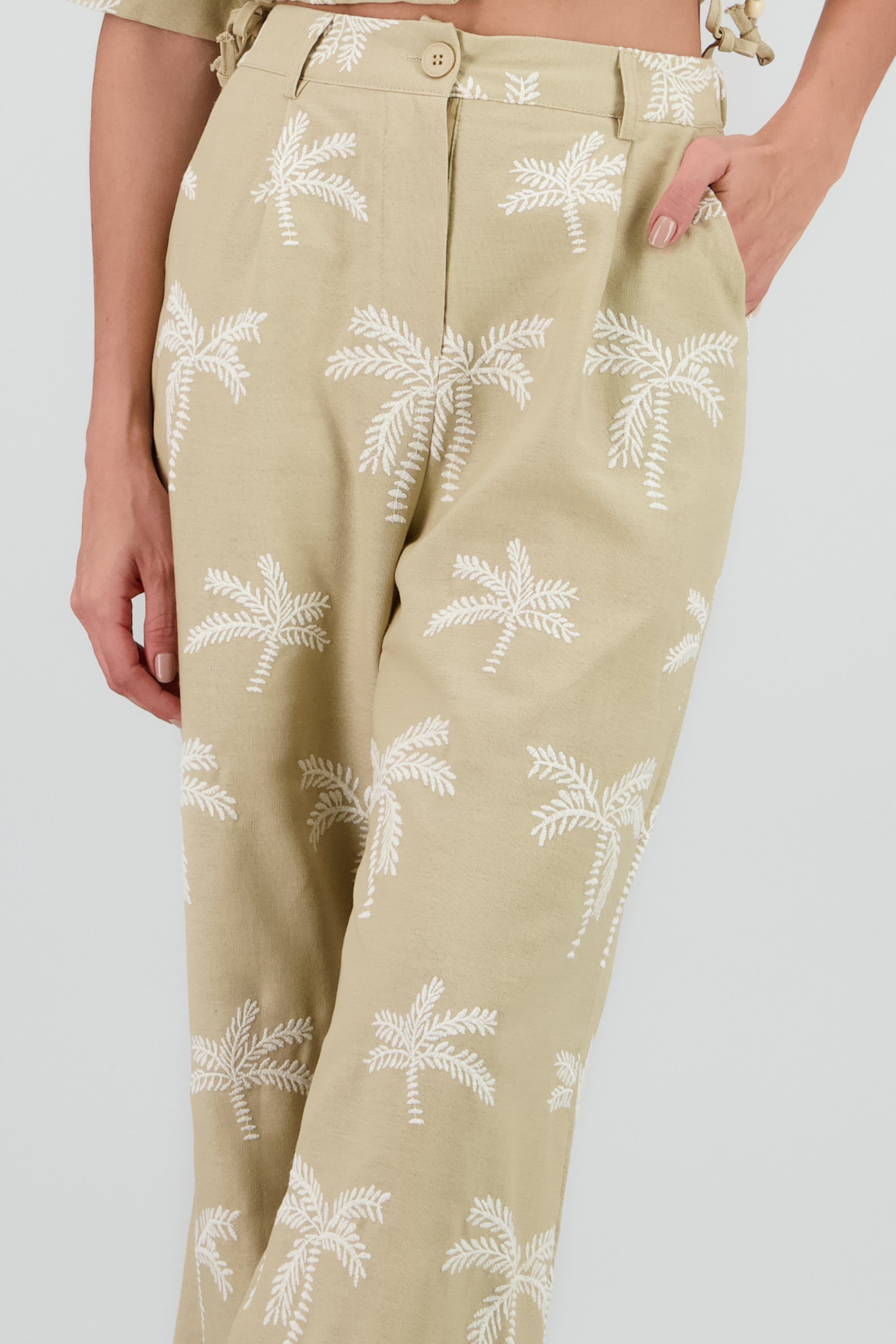 Pantalon recto detalle palmeras BEIGE