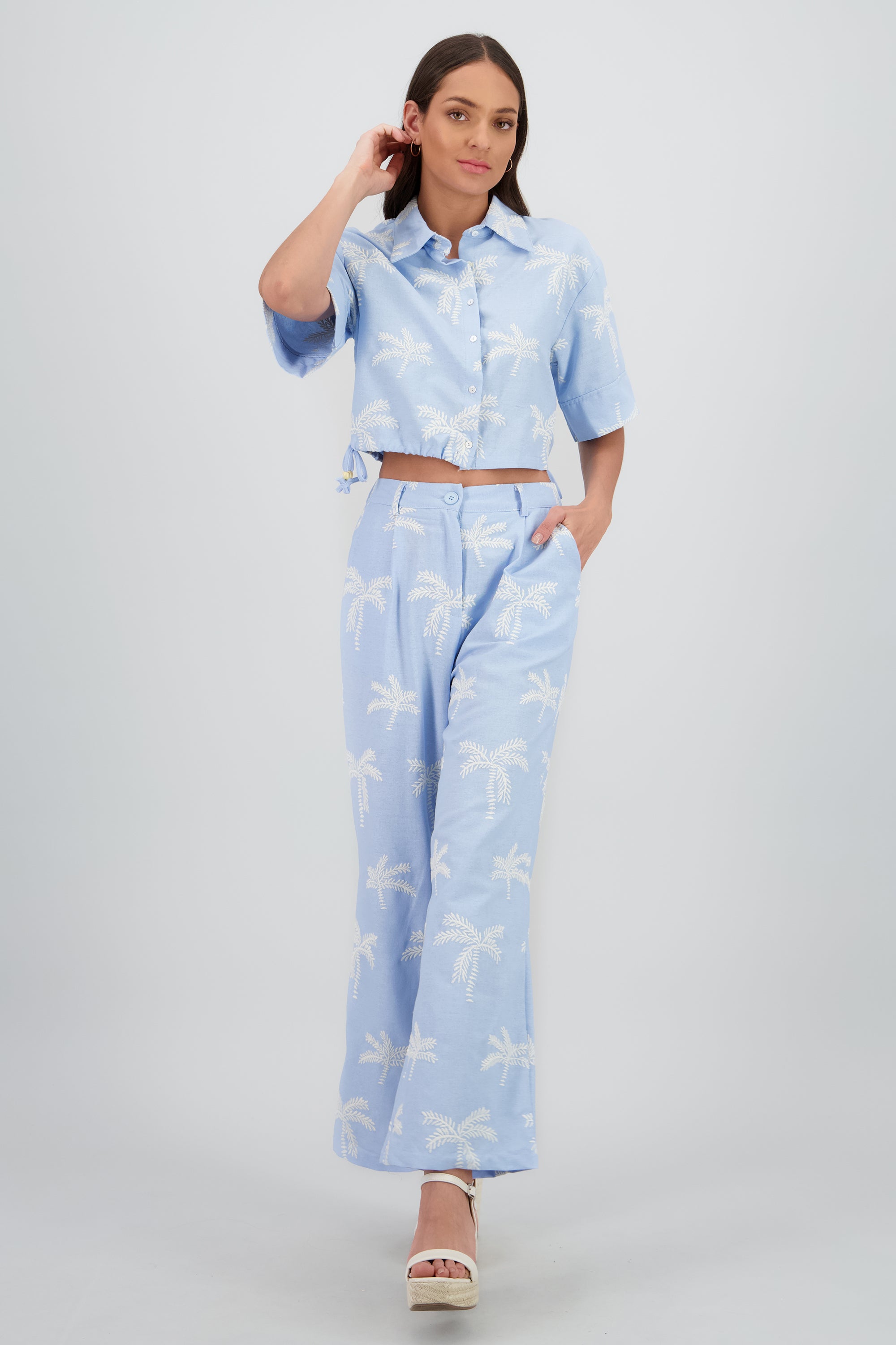 Pantalon recto detalle palmeras AZUL