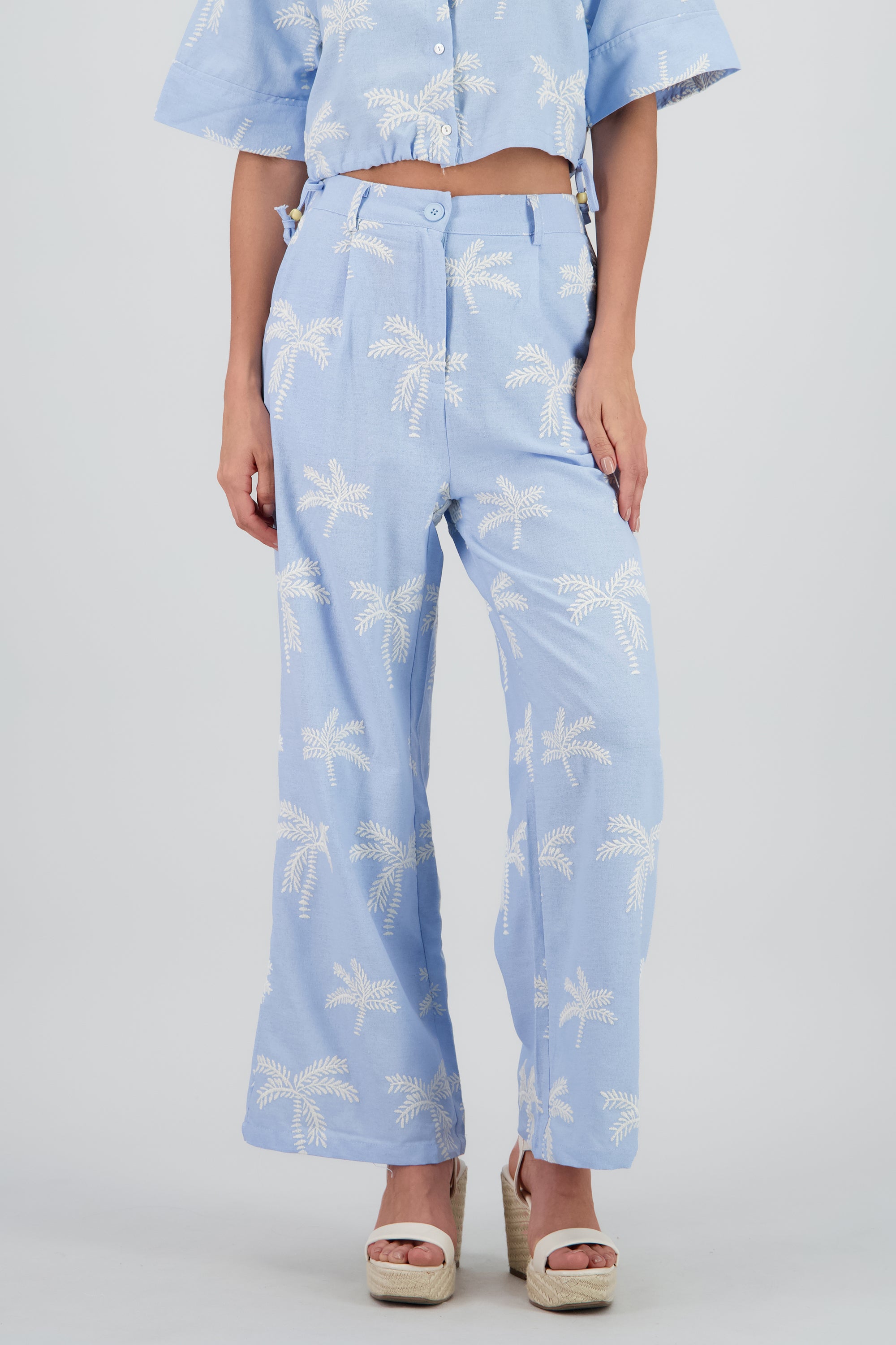 Pantalon recto detalle palmeras AZUL