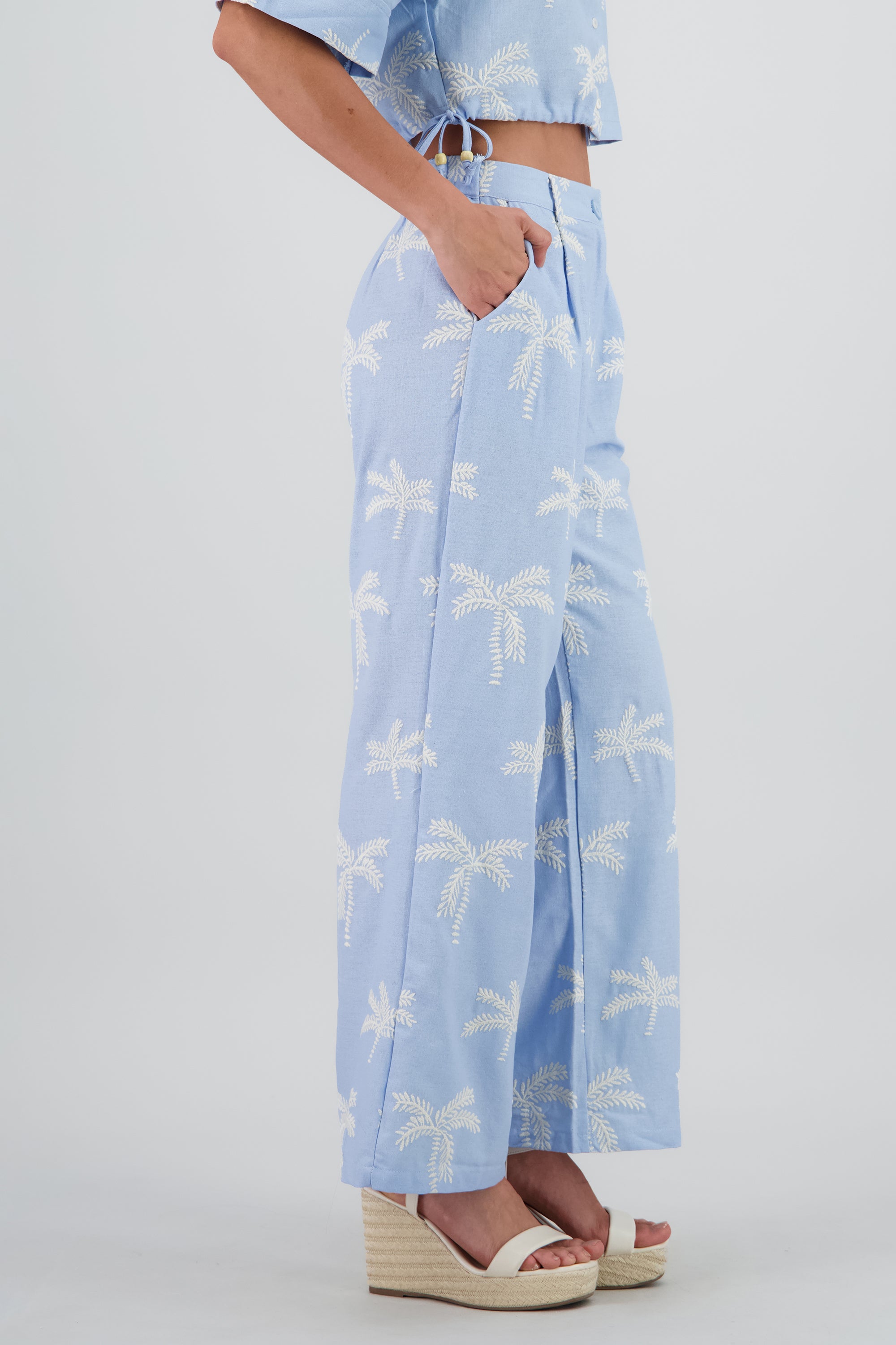 Pantalon recto detalle palmeras AZUL