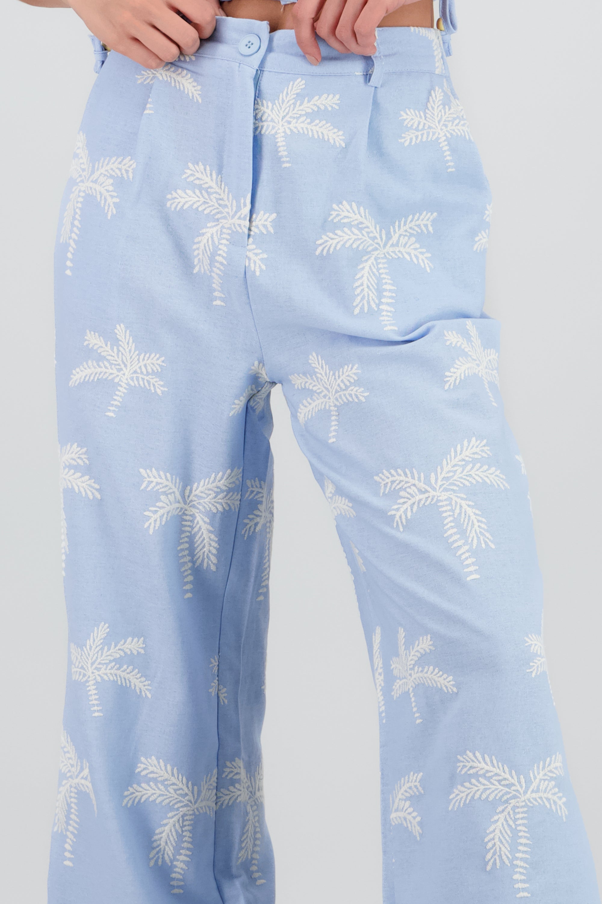 Pantalon recto detalle palmeras AZUL