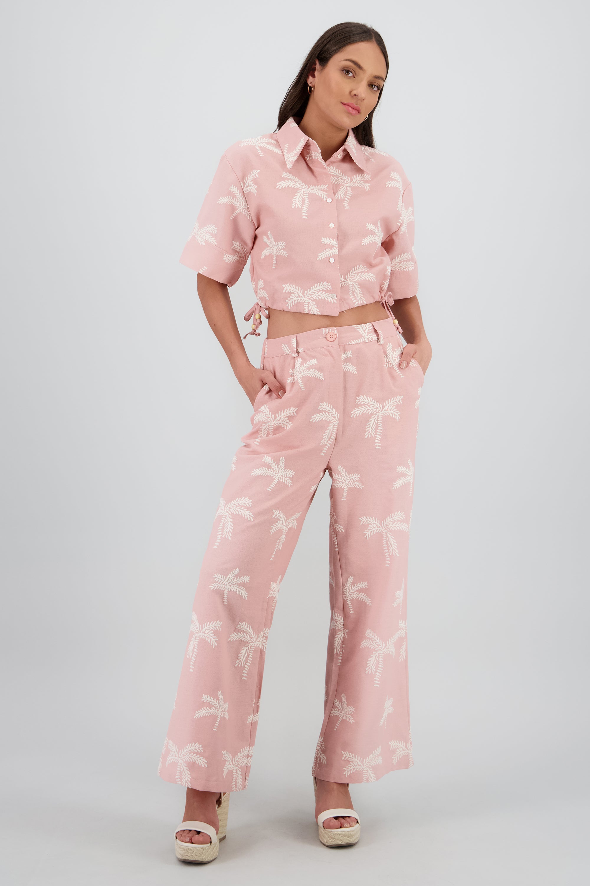 Pantalon recto detalle palmeras ROSA