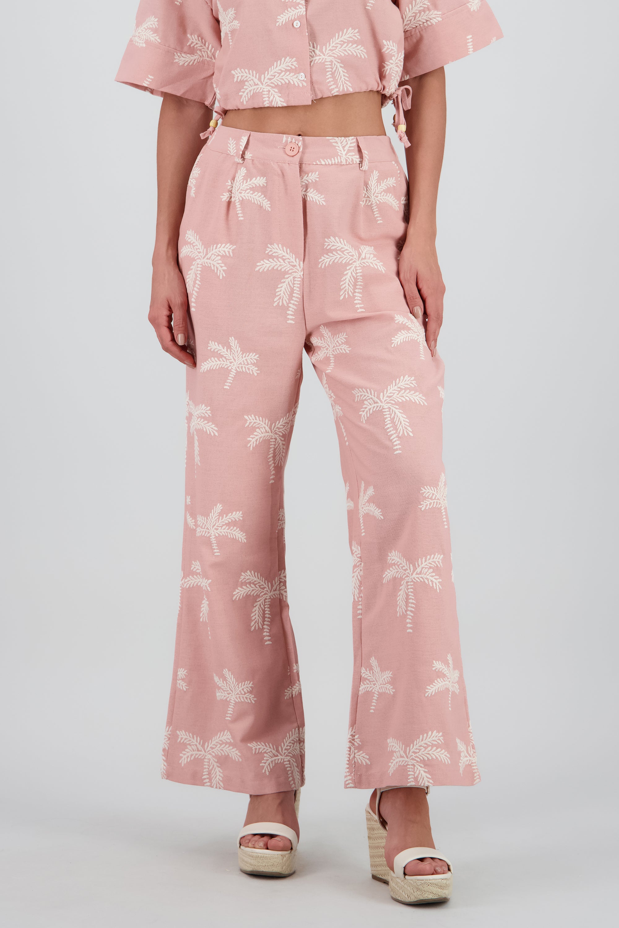 Pantalon recto detalle palmeras ROSA