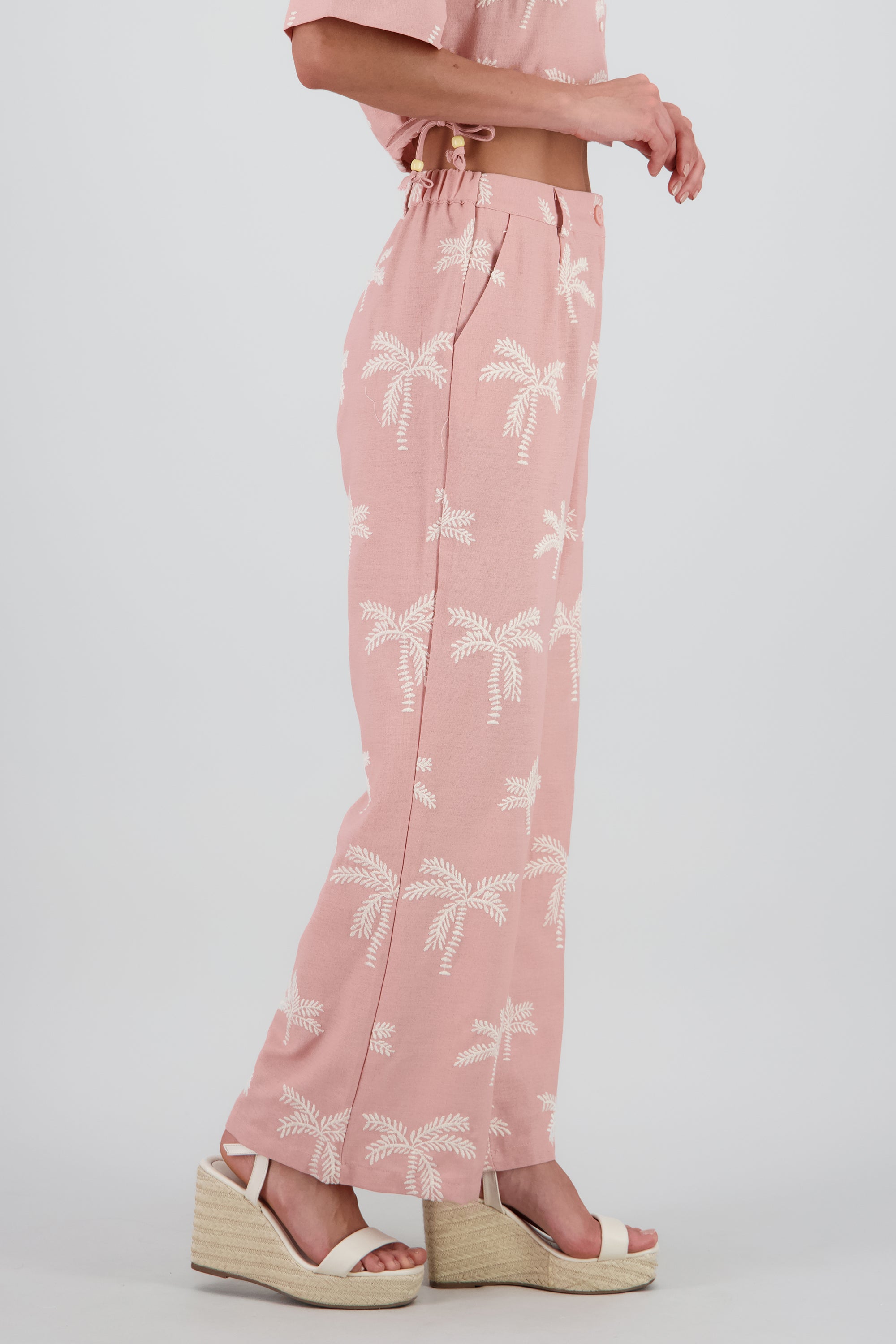 Pantalon recto detalle palmeras ROSA