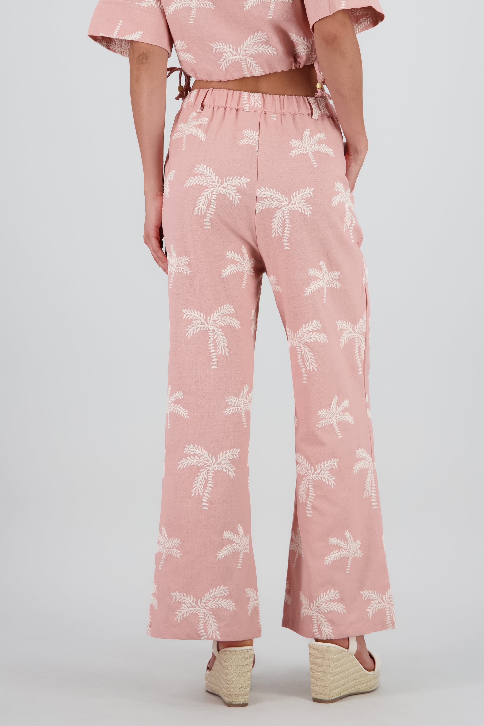 Pantalon recto detalle palmeras ROSA