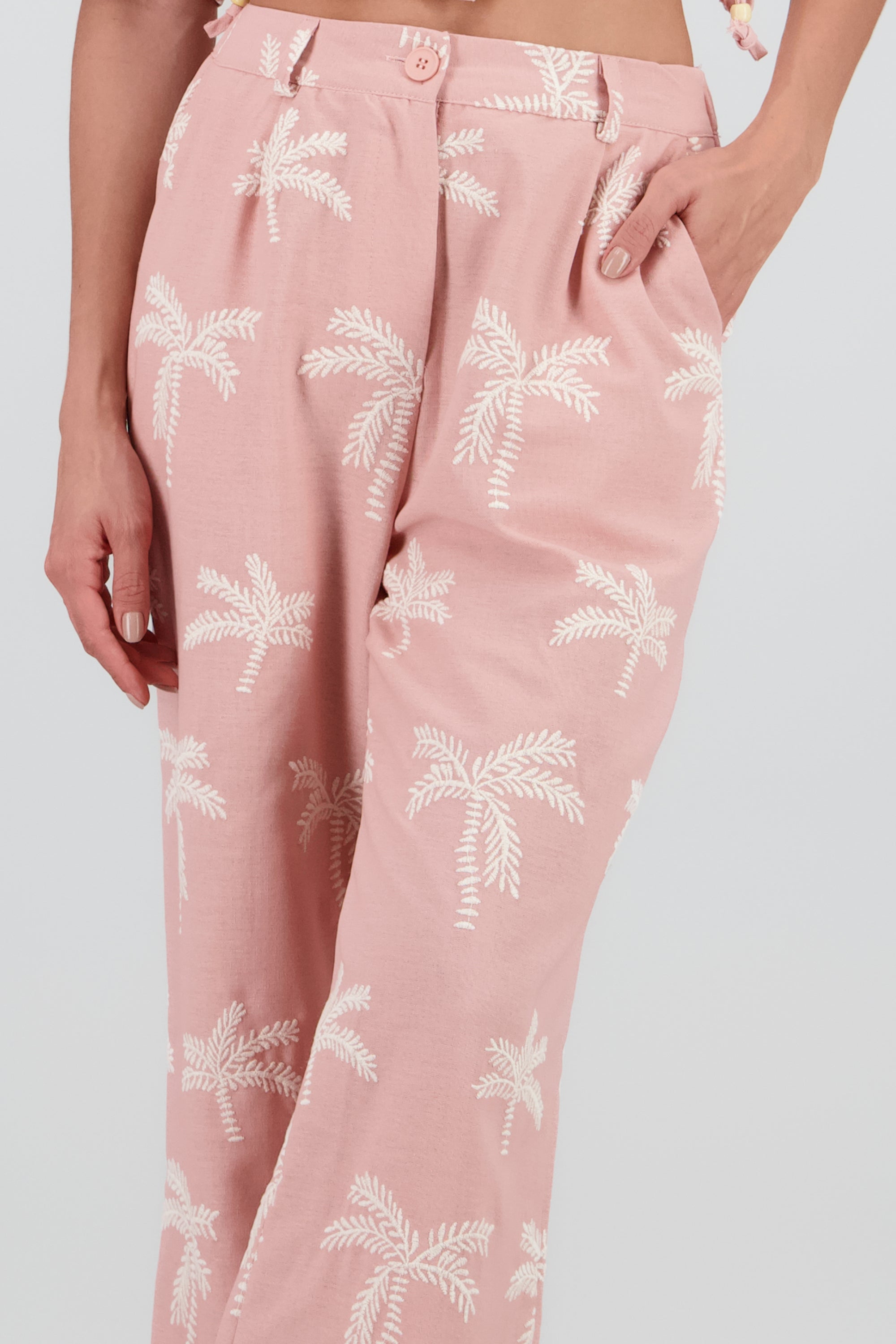 Pantalon recto detalle palmeras ROSA