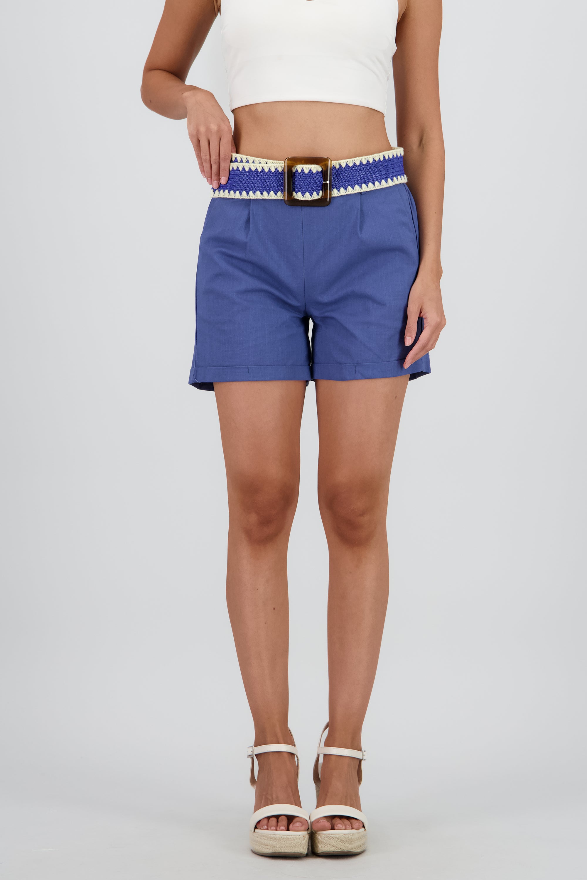 Short mini liso detalle cinturón AZUL
