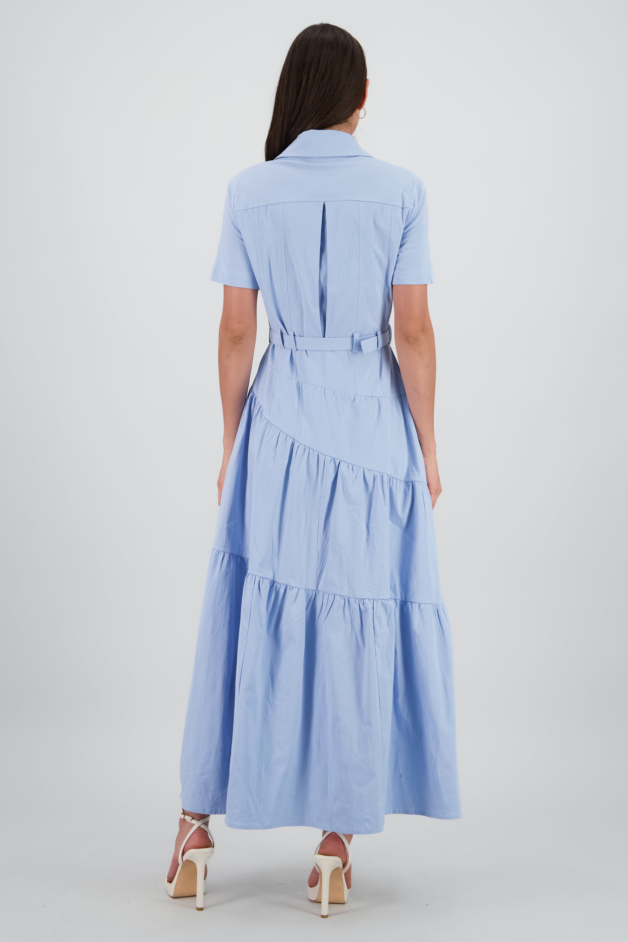 Vestido midi camisero manga corta cuello AZUL
