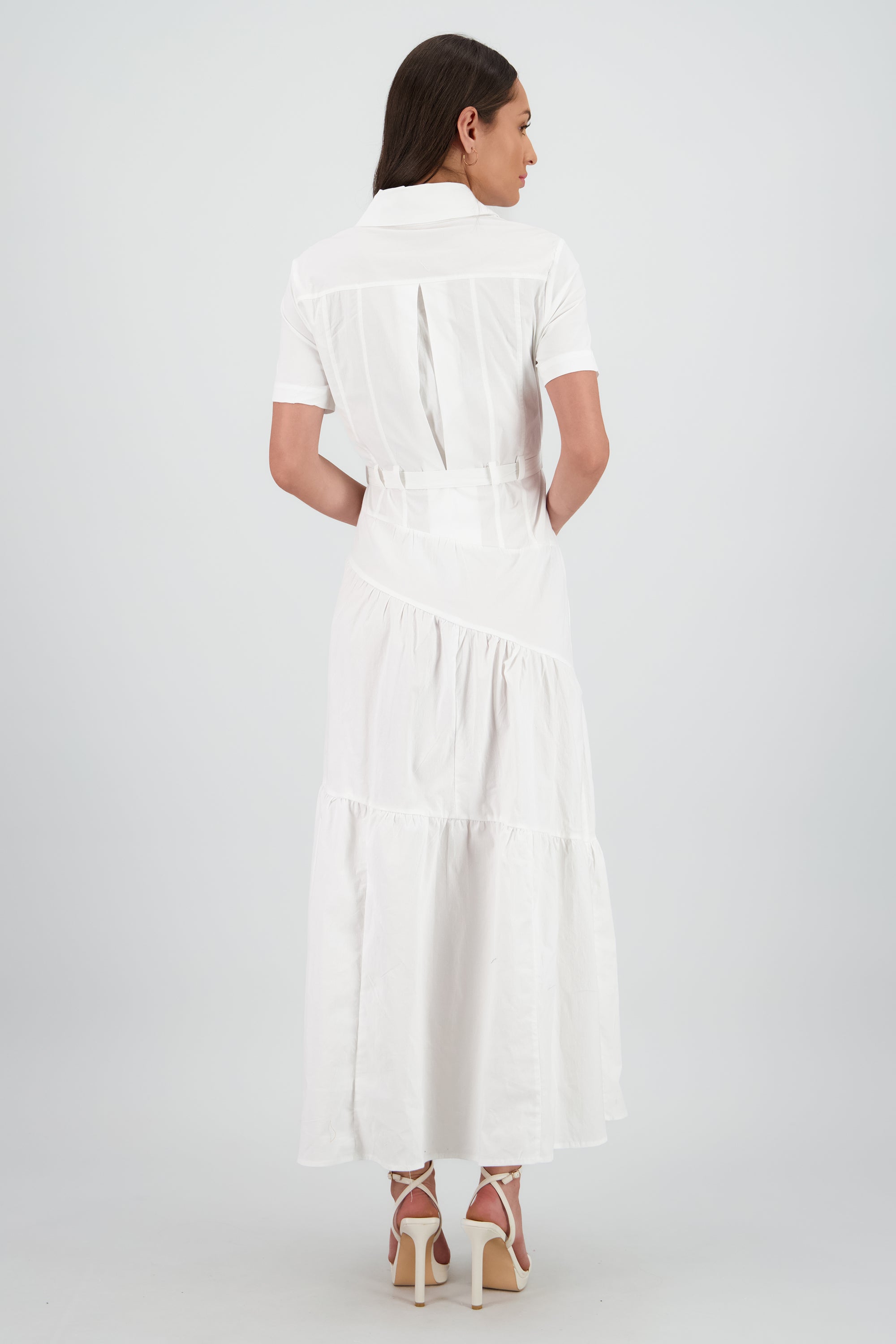 Vestido midi camisero manga corta cuello BLANCO