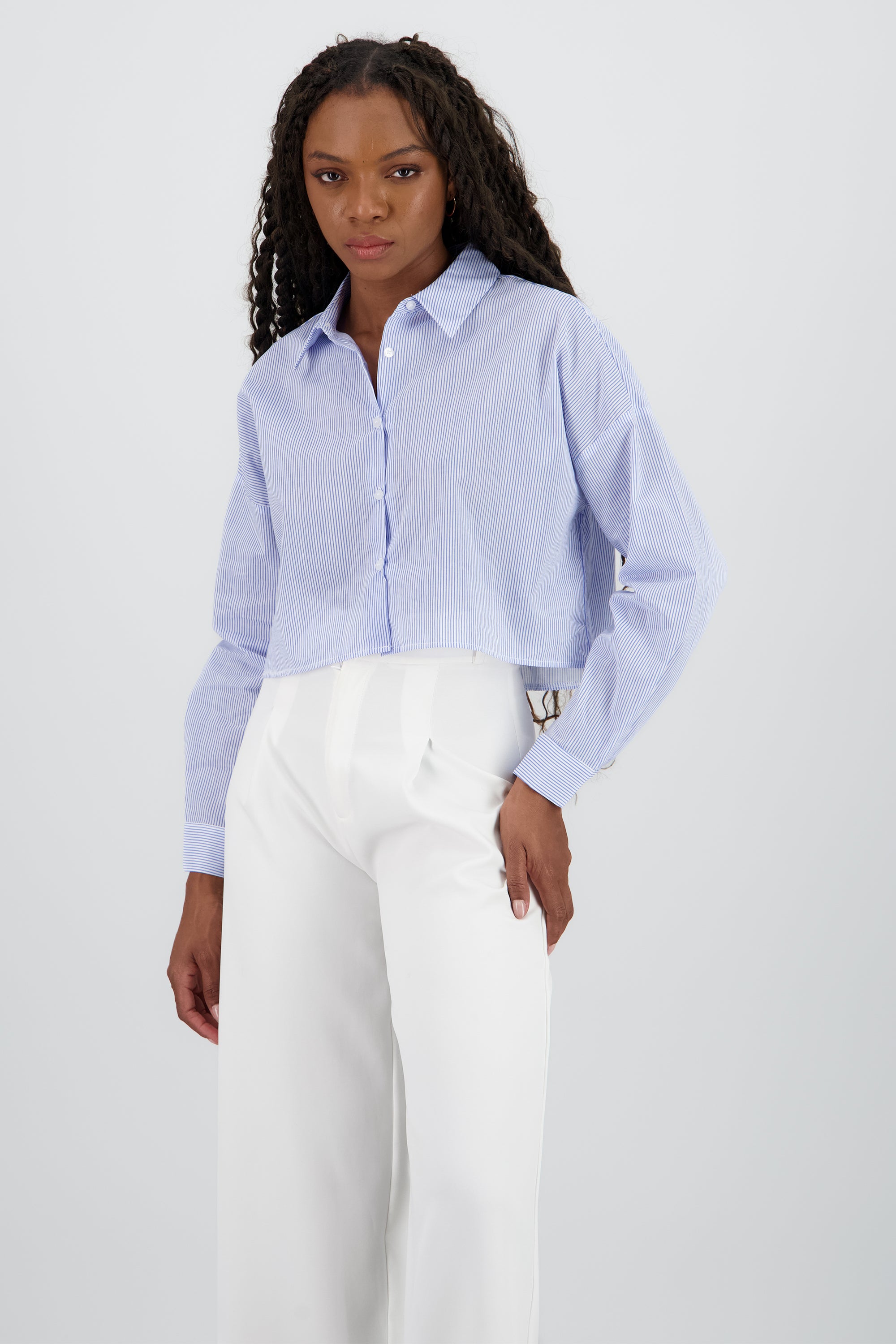 Camisa manga larga crop rayas AZUL COMBO
