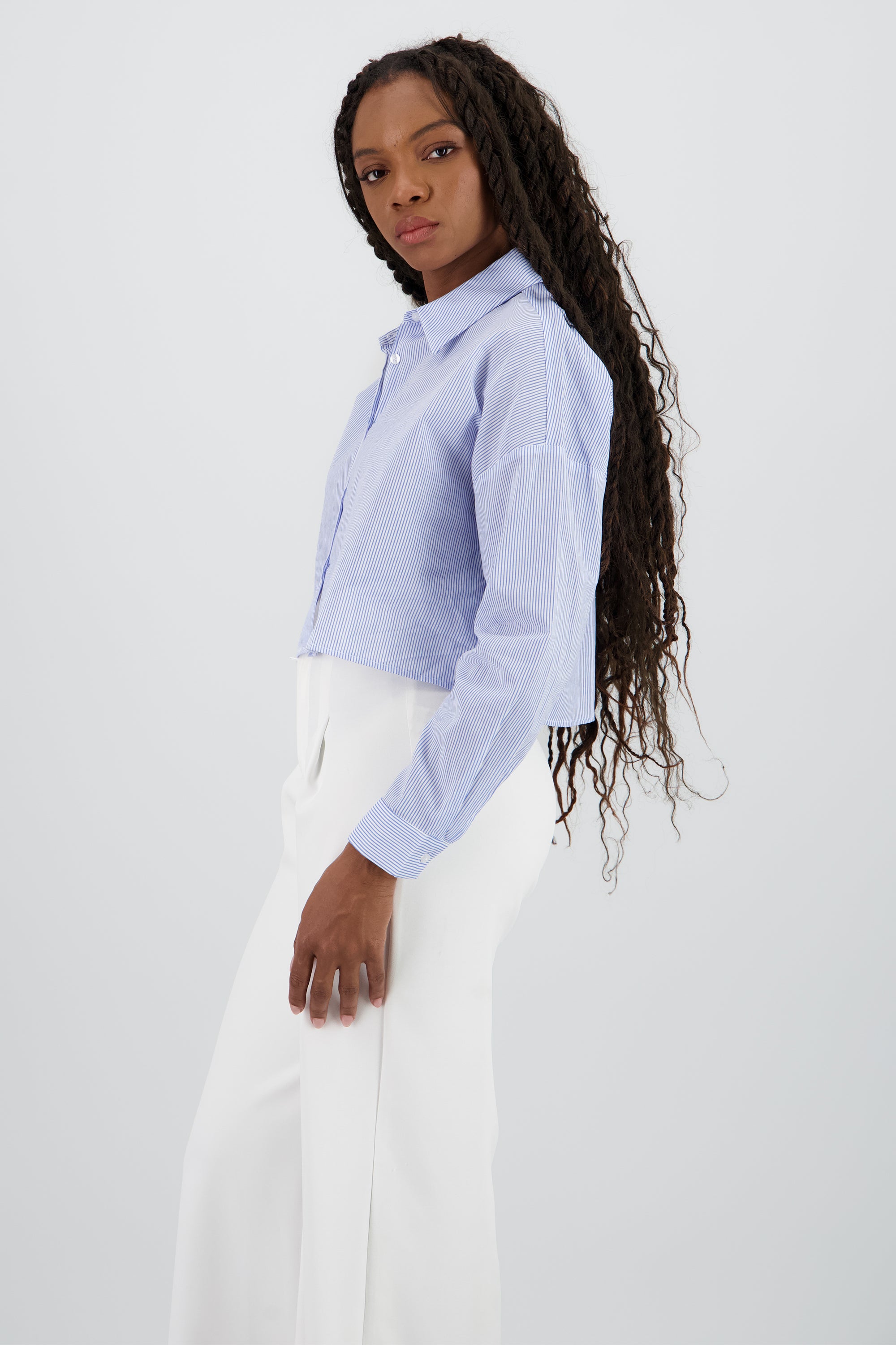 Camisa manga larga crop rayas AZUL COMBO