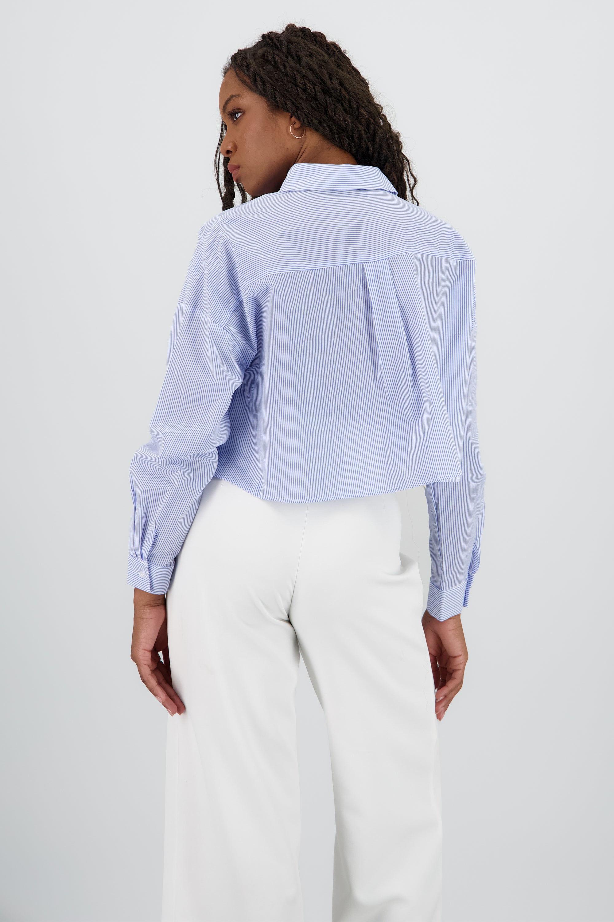 Camisa manga larga crop rayas AZUL COMBO