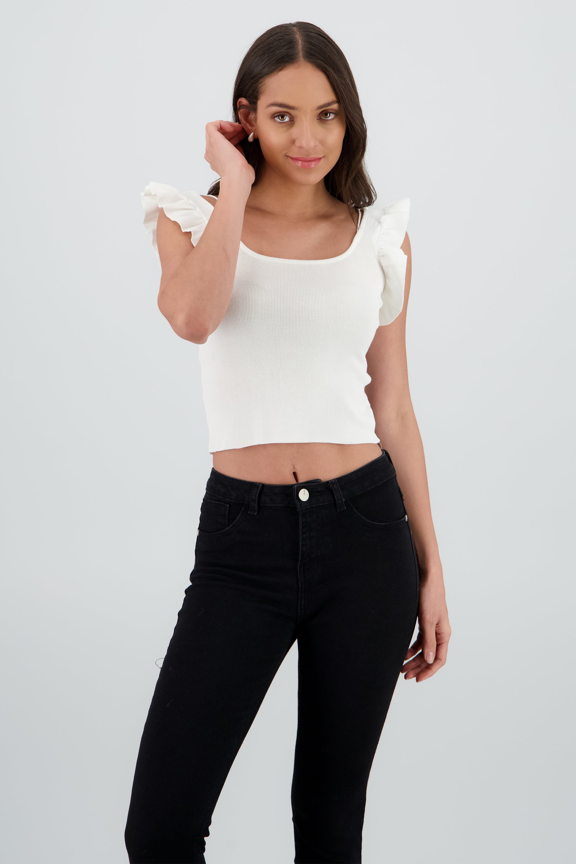 Top tejido detalle olanes BLANCO