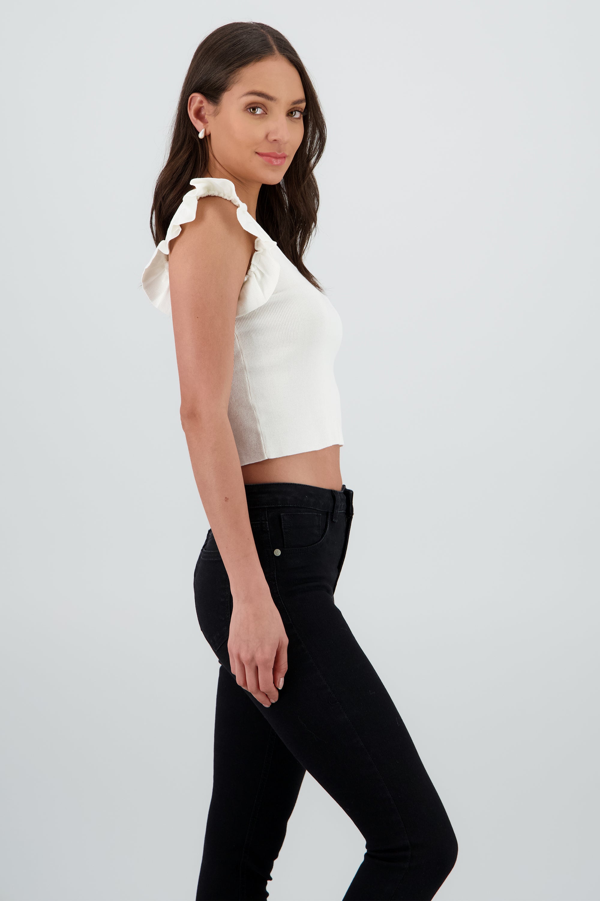 Top tejido detalle olanes BLANCO