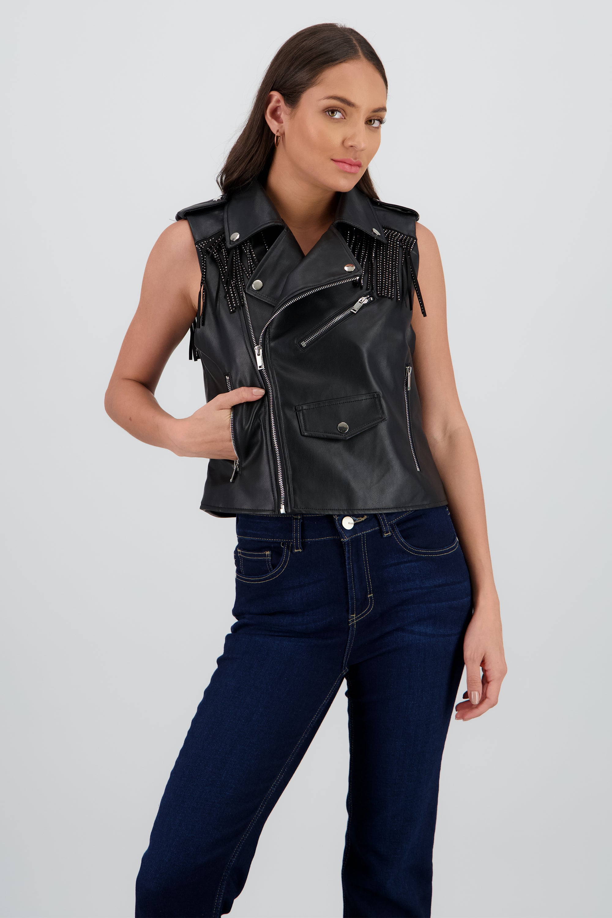 Chaleco oversized detalle fringe NEGRO