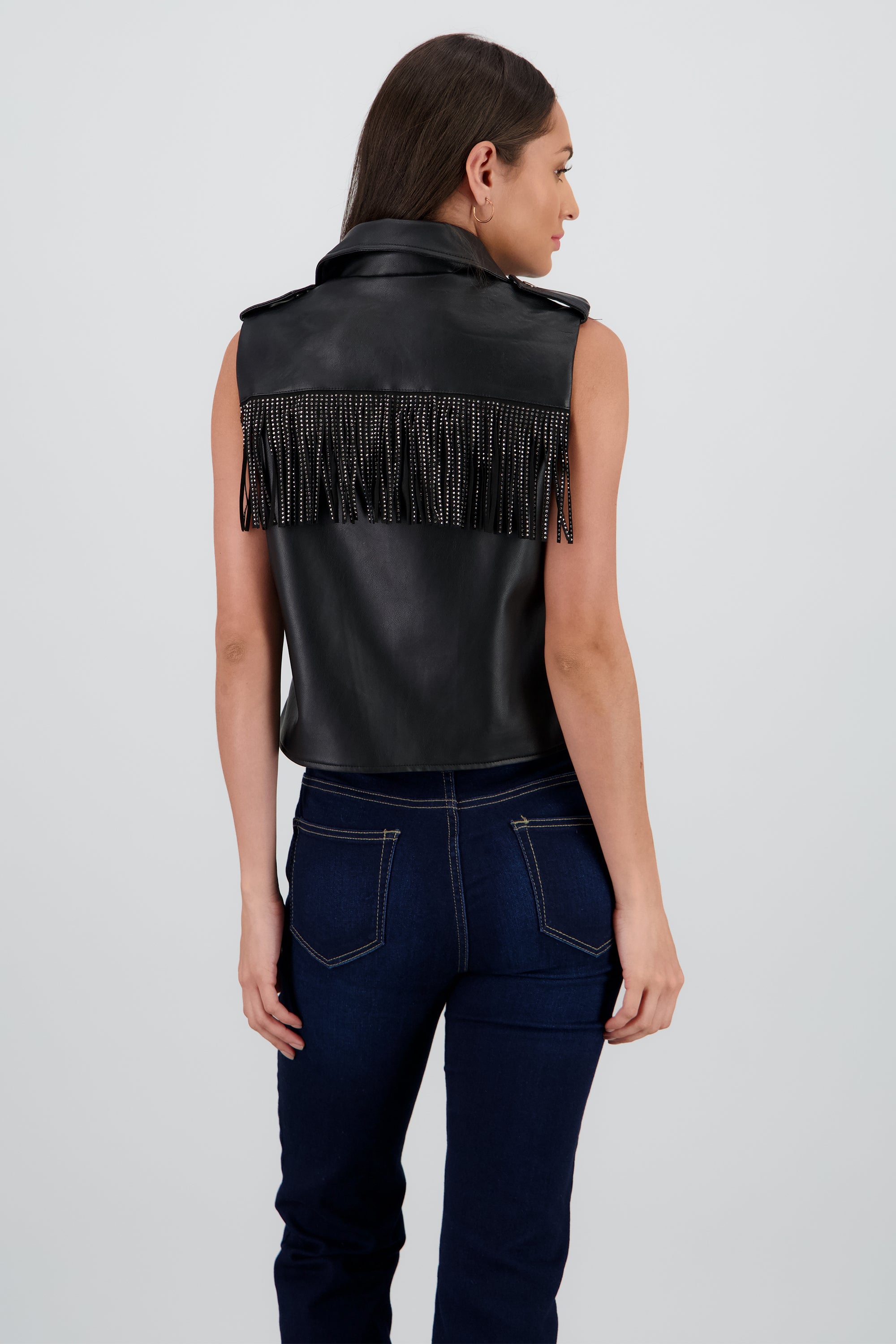 Chaleco oversized detalle fringe NEGRO