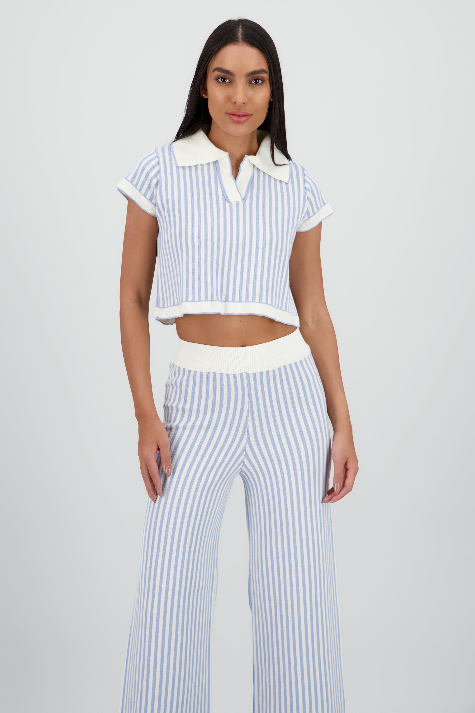 Top cuello polo rayas AZUL PASTEL