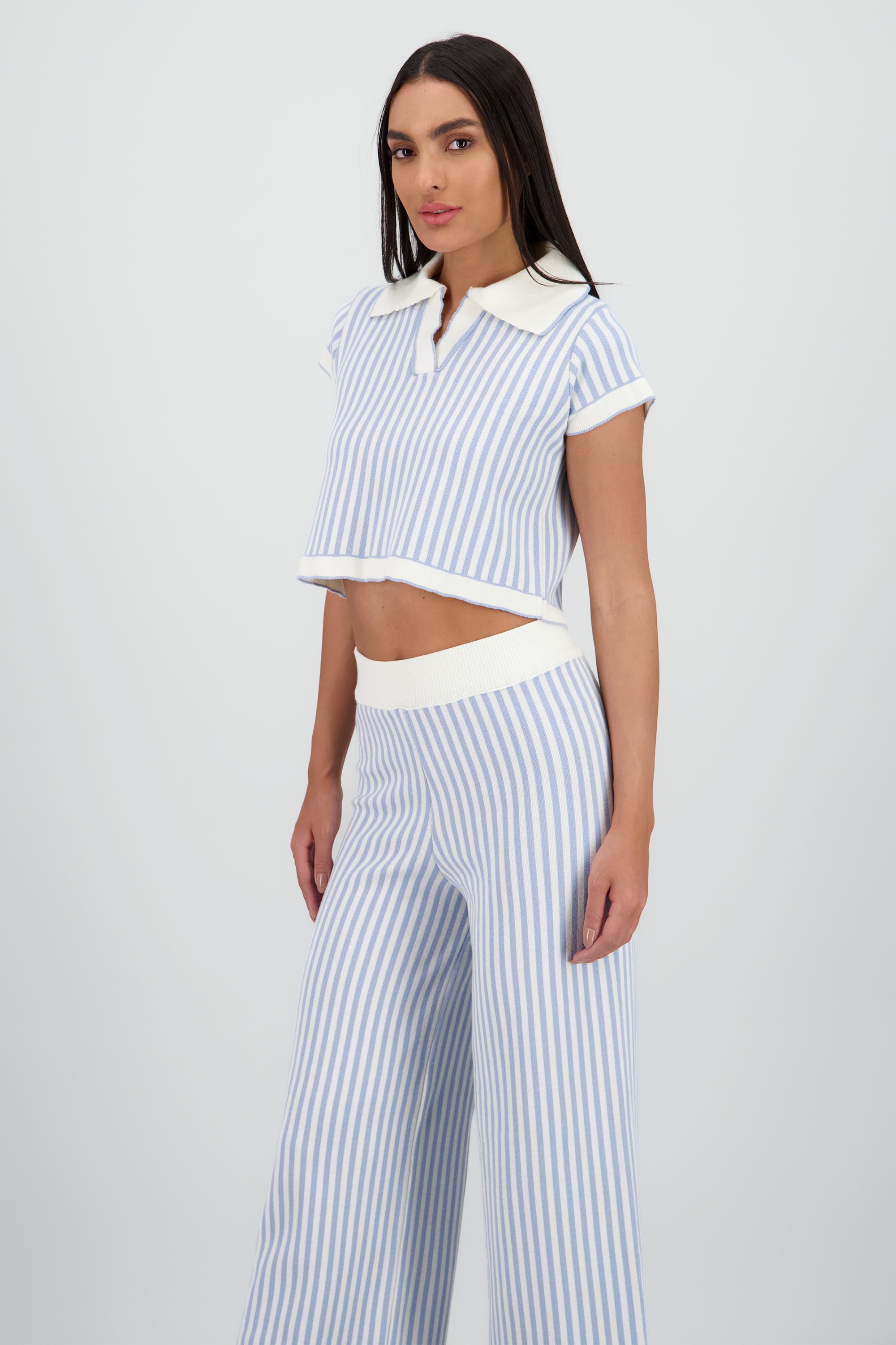 Top cuello polo rayas AZUL PASTEL