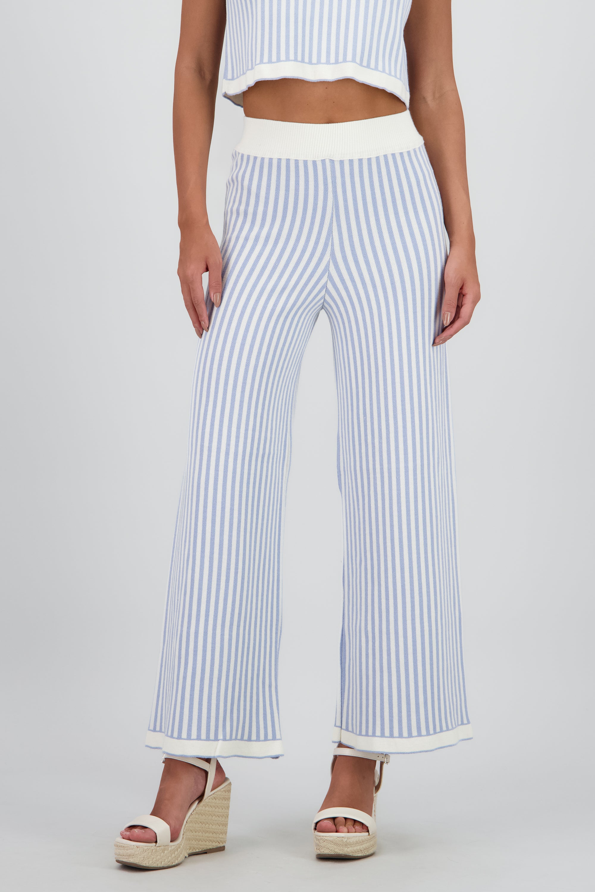 Pantalon tejido rayas amplio AZUL PASTEL